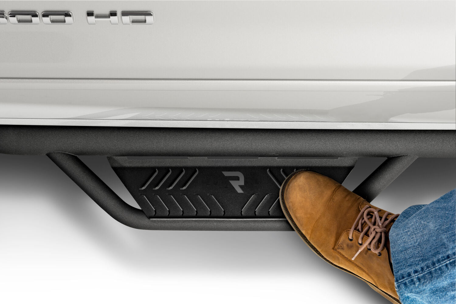 Podium Step LG Wheel-to-Wheel (2 Steps per Side) 3 Inch Main Tube Diameter 2020-2025 Jeep Gladiator JT 4-Door Textured Black NFab