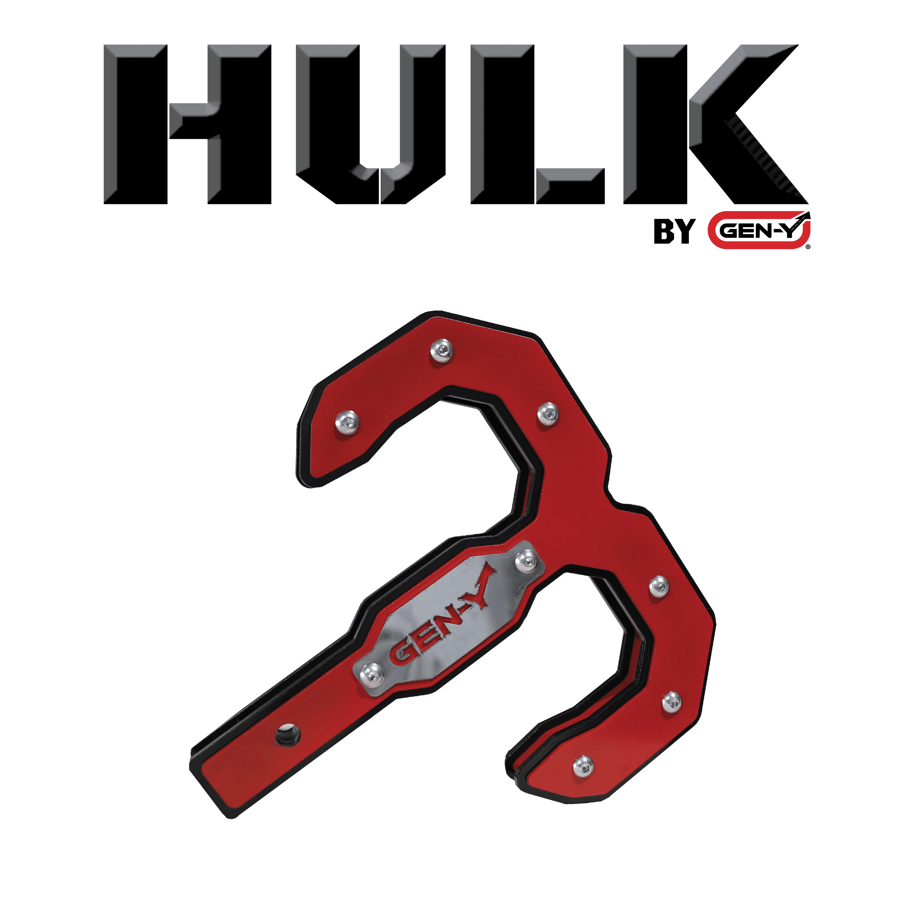 GEN-Y Hitch Hulk 2.0 16K Tow Hook 2" Shank Black/Red with Pin & Clip