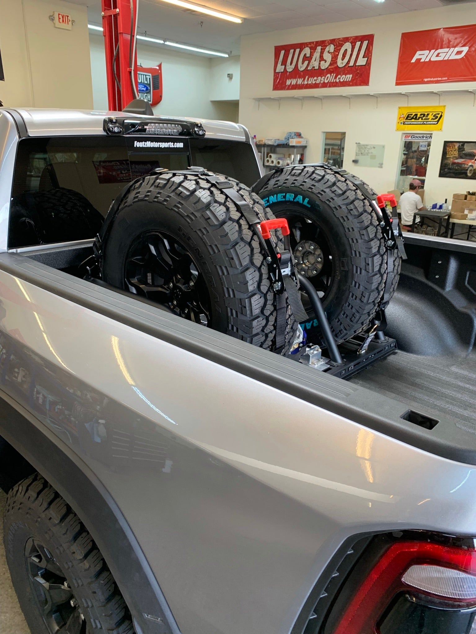 Foutz Motorsports Dual Tire Carrier Quick Release Modular Bed Organizer