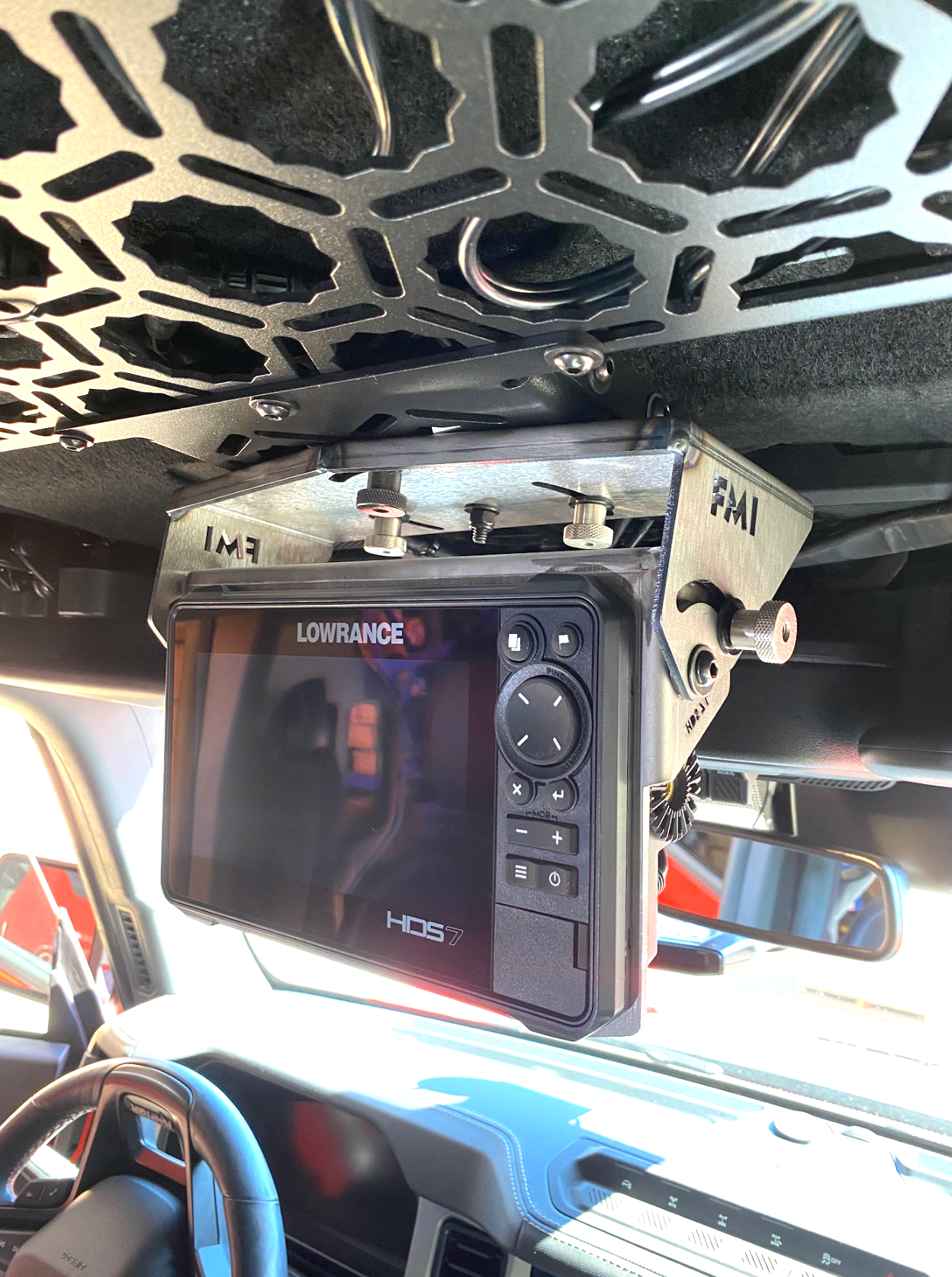 Foutz Motorsports Fold Down Lowrance HDS7-CARBON GPS Mount - Roof Mount 2022-2026 Ford Bronco Raptor 2021-2026 Ford Bronco