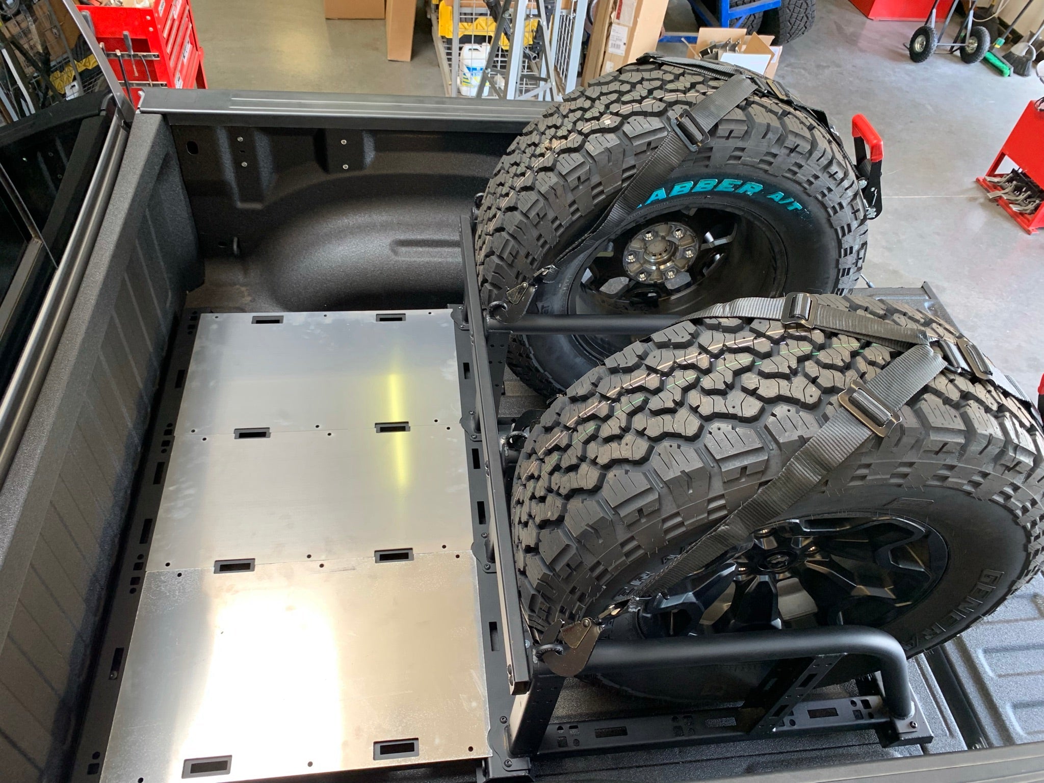 Foutz Motorsports Dual Tire Carrier Quick Release Modular Bed Organizer