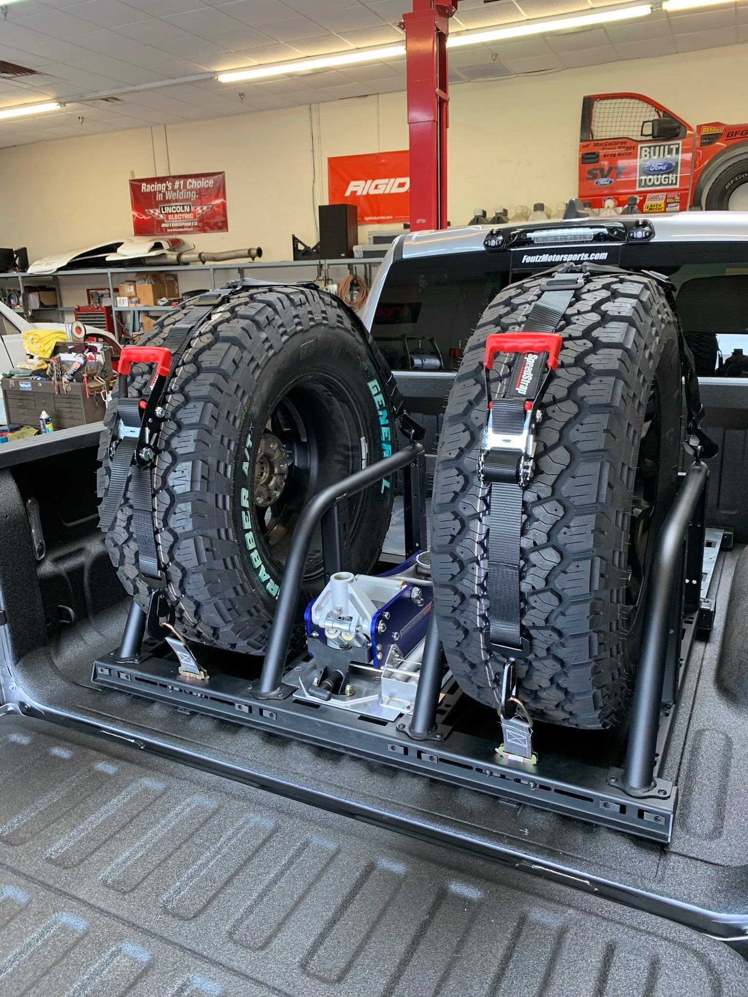 Foutz Motorsports Dual Tire Carrier Quick Release Modular Bed Organizer