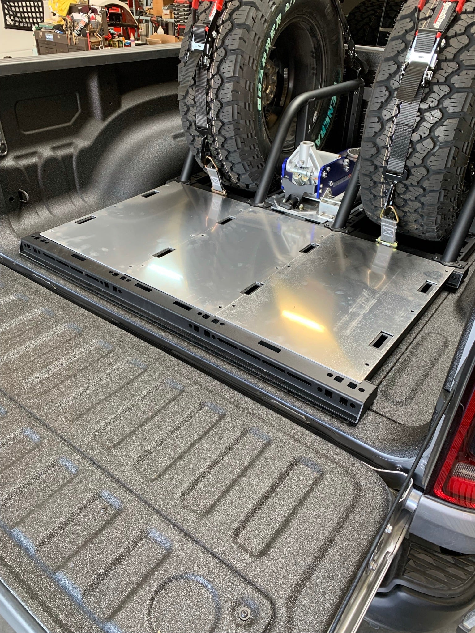 Foutz Motorsports Dual Tire Carrier Quick Release Modular Bed Organizer