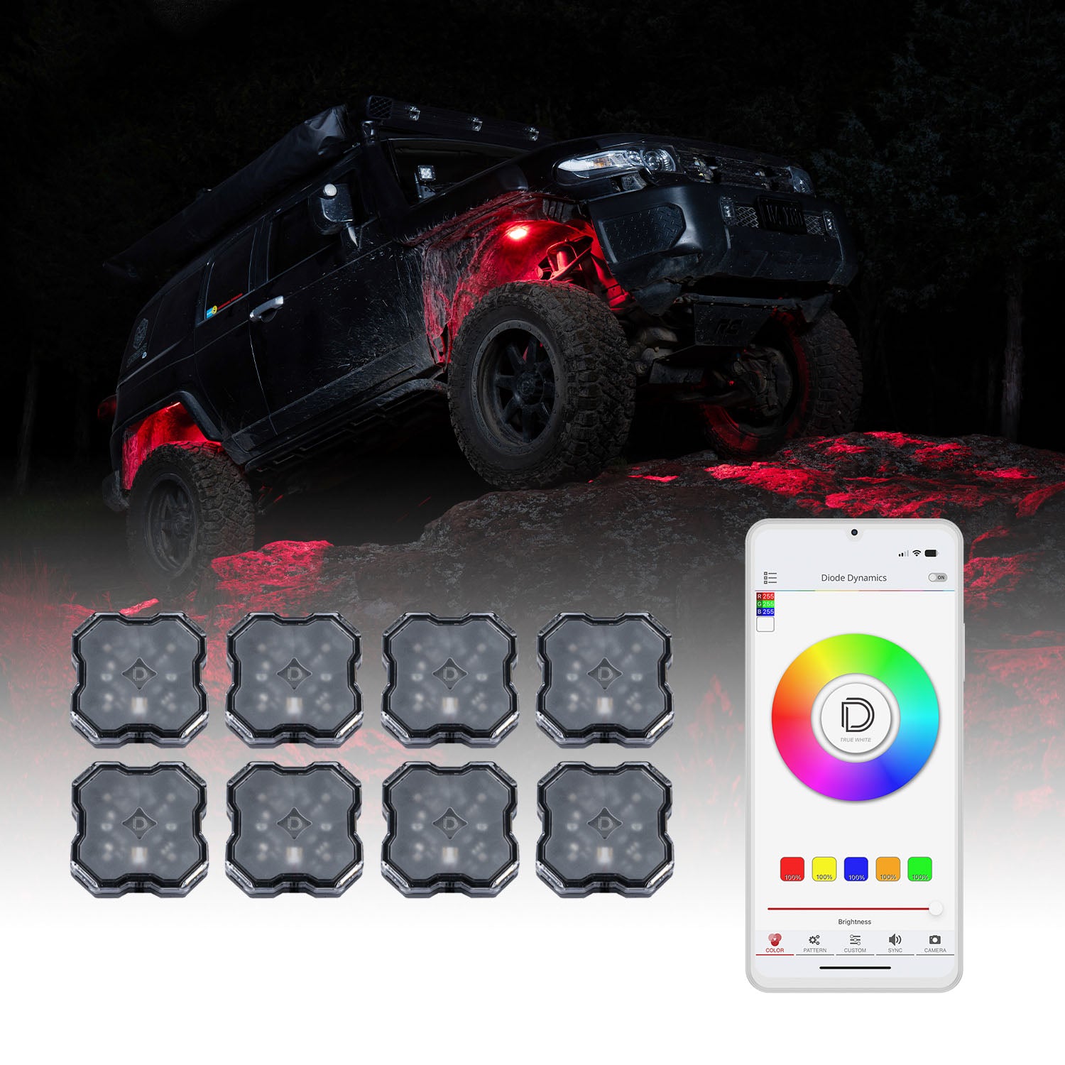 Diode Dynamics Stage Series SXS Rock Light Installer Kit RGBW M8 w/Controller (8-pack)