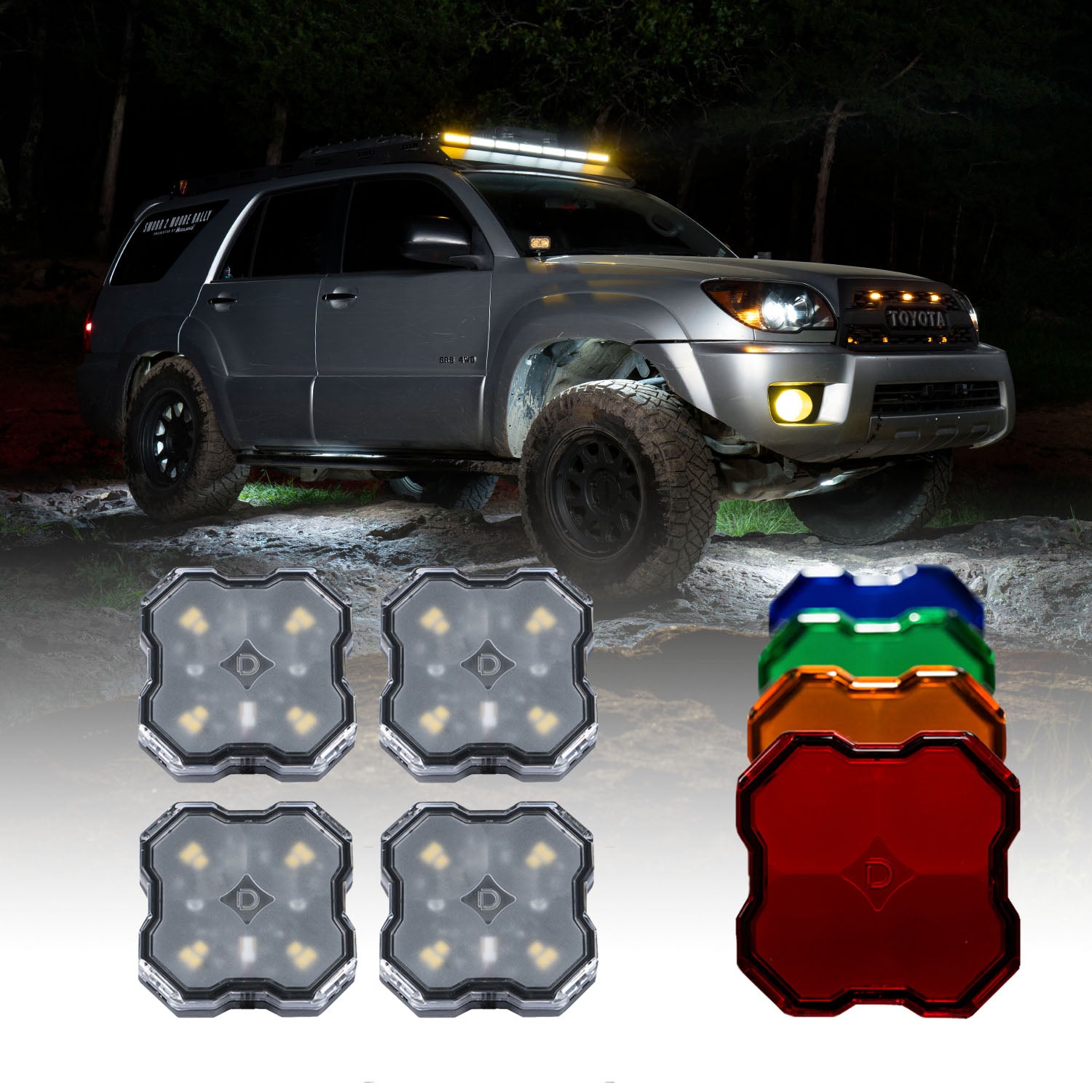 Diode Dynamics Stage Series SXS Rock Light Installed Kit White Diffused M8 (4-pack)