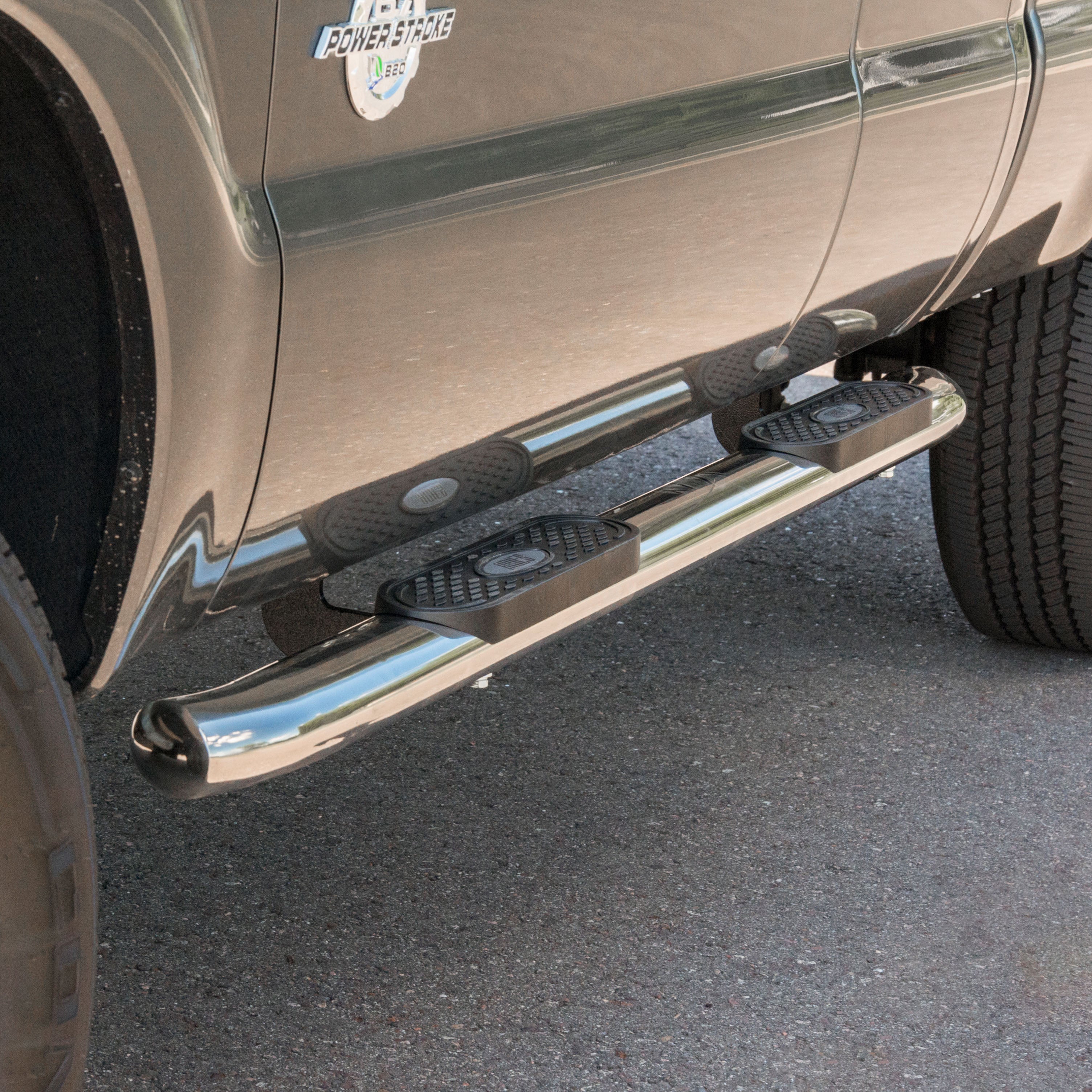 ARIES 4" Polished Stainless Oval Side Bars, 1999-2016 Ford F-250/F-350 Super Duty