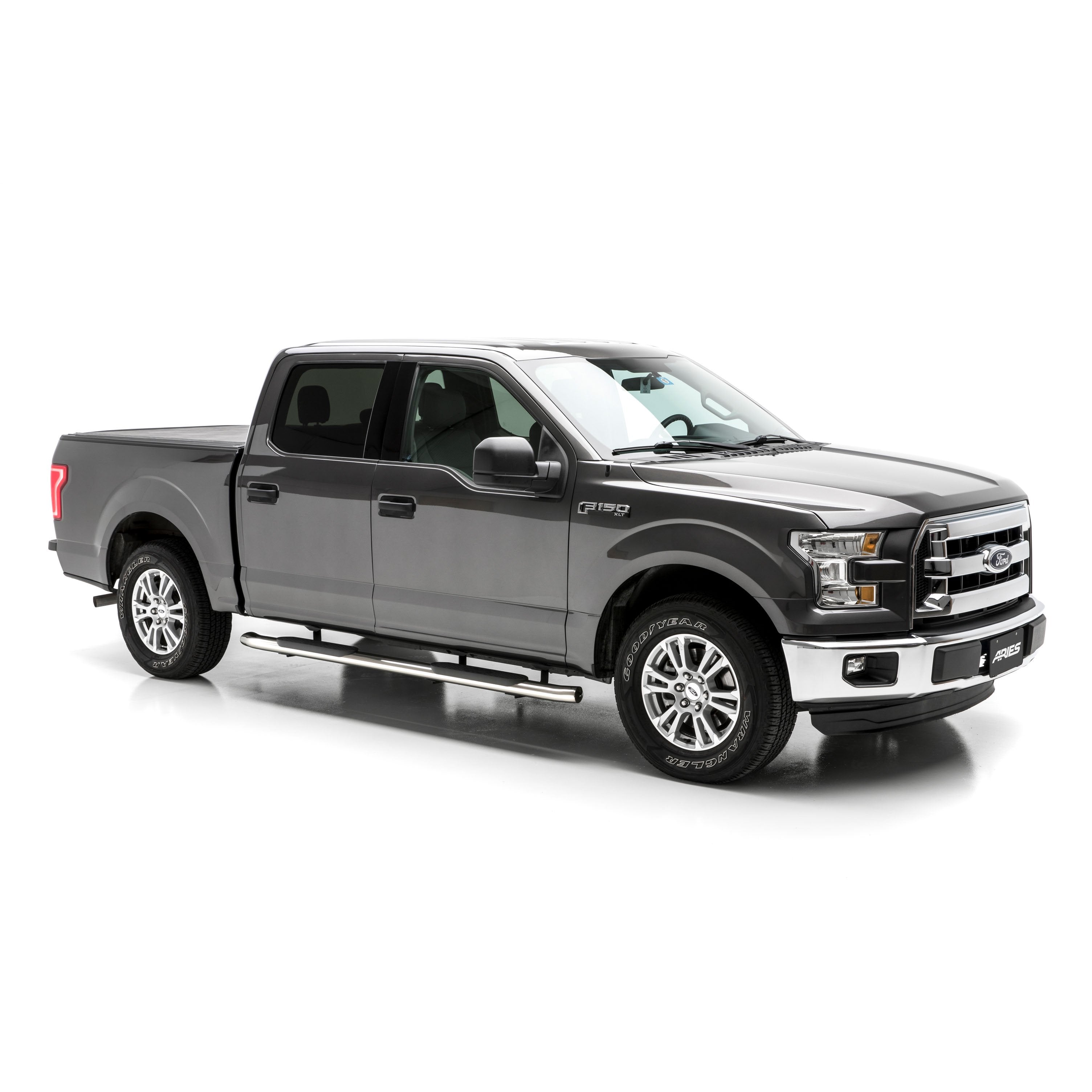 ARIES 4" Polished Stainless Oval Side Bars, 2015-2026 Ford F-150, 2017-2026 Ford F-250/F-350/F-450/F-550 Super Duty, 2022-2025 Ford F-150 Lightning