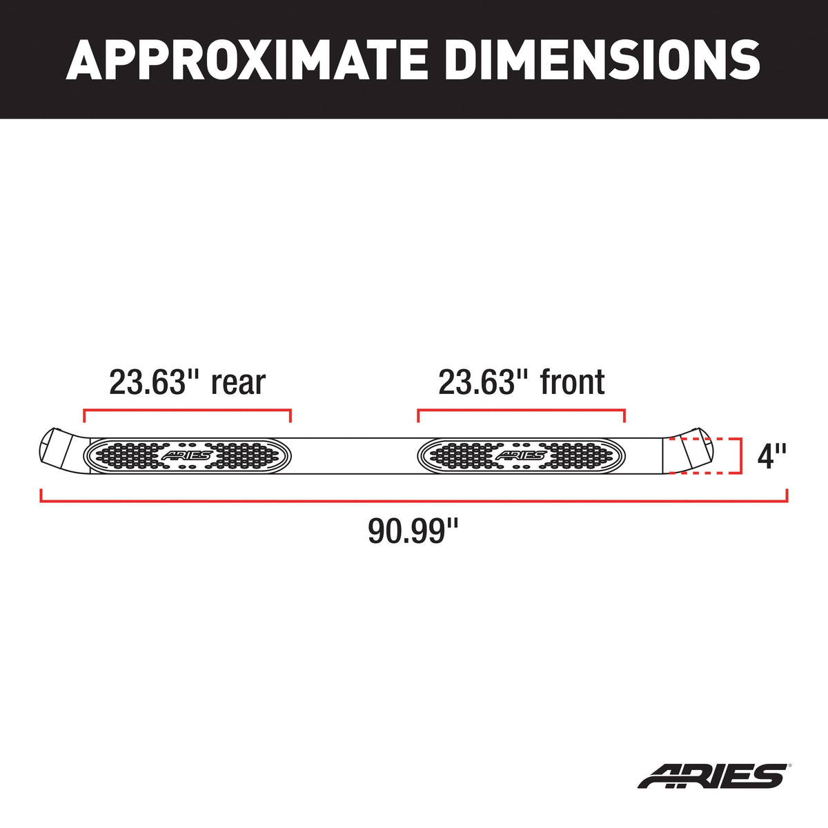 ARIES 4" Black Steel Oval Side Bars, 2015-2026 Ford F-150, 2017-2026 Ford F-250/F-350/F-450/F-550 Super Duty, 2022-2025 Ford F-150 Lightning
