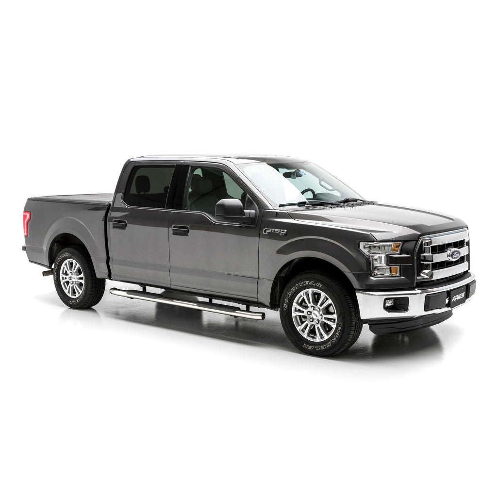 ARIES 4" Polished Stainless Oval Side Bars, 2015-2026 Ford F-150, 2017-2026 Ford F-250/F-350/F-450/F-550 Super Duty