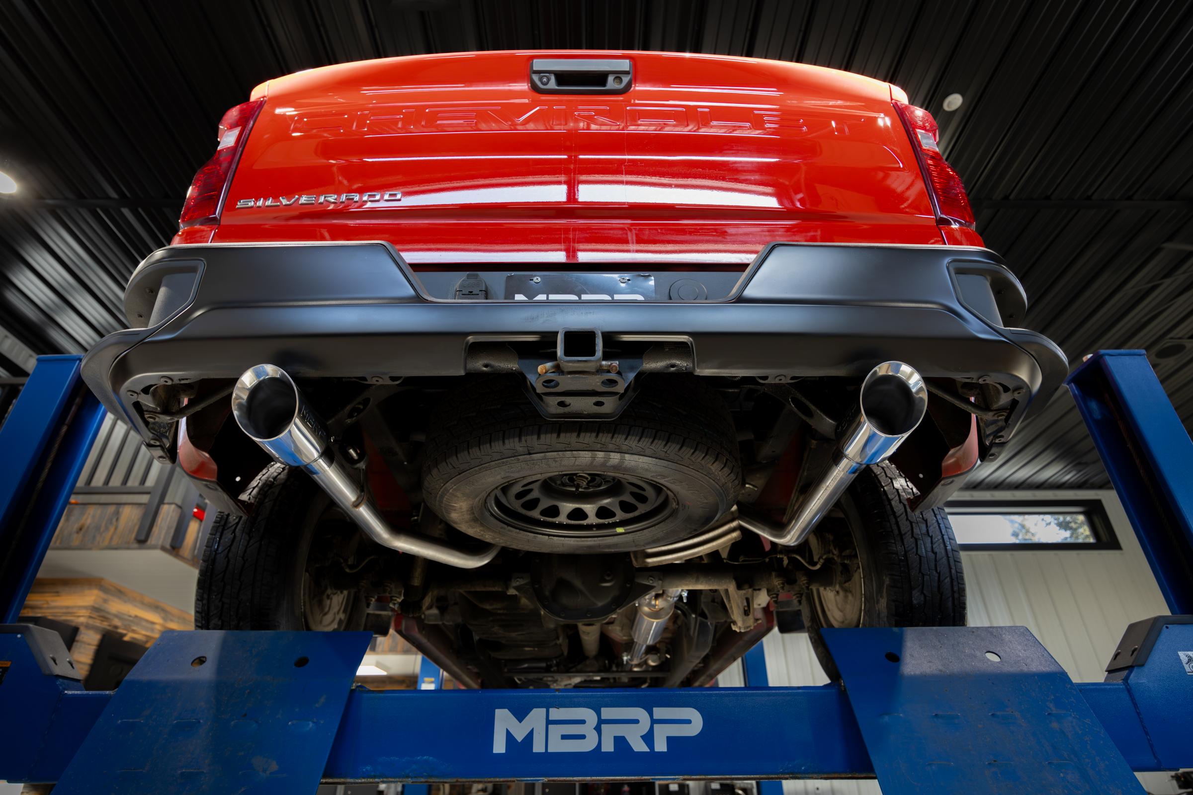 2019-Up Silverado/Sierra 1500 2.7L Armor Pro T304 Stainless Steel 3 Inch Cat-Back, 2.5 Inch Dual Split Rear Exit MBRP
