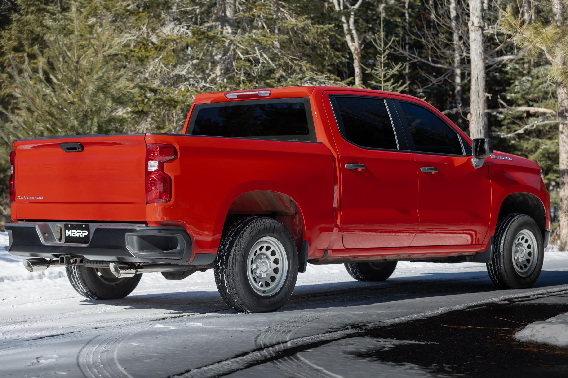 2019-up Silverado/Sierra 1500 2.7L Armor Lite Aluminized Steel 3 Inch Cat-Back, 2.5 Inch Dual Split Rear Exit MBRP