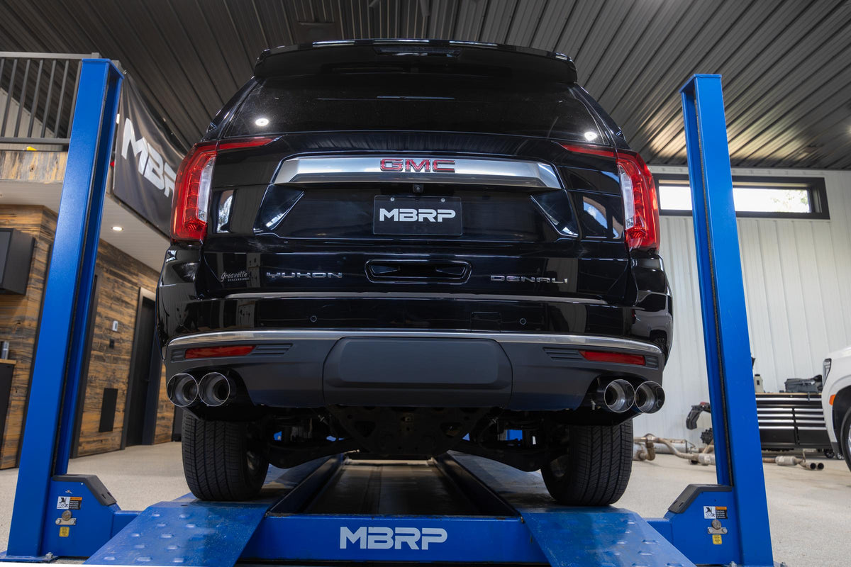 21-Present Chevrolet/GMC Tahoe/Yukon 3 Inch Cat Back Dual Split Rear Exhaust System, Armor Pro T304SS with Quad Carbon Fiber Tips MBRP