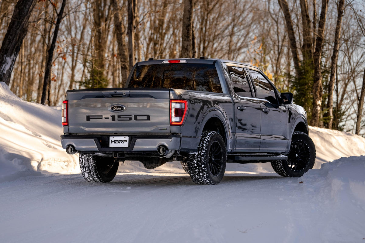 2021-Up Ford F-150 Tremor and 2022-Up Ford F-150 Black-Coated Aluminized Steel 3 Inch Cat-Back Dual Rear Exit Armor BLK Series MBRP