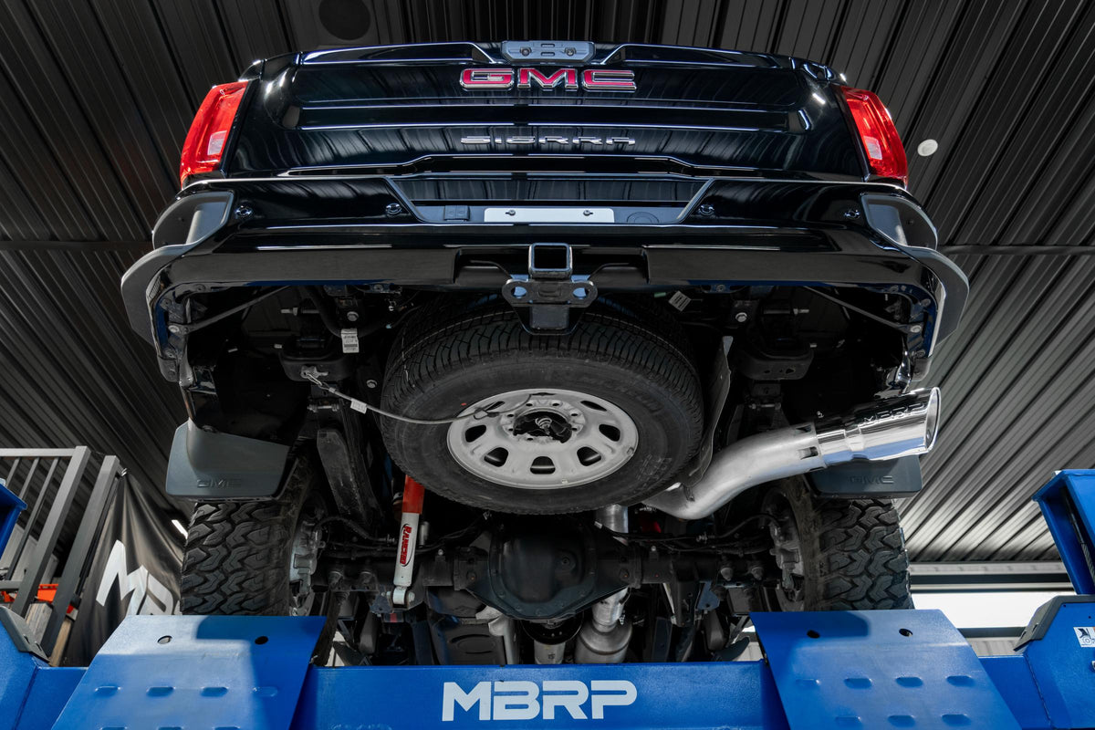 2020-2023 Chevrolet/GMC 2500/3500 HD 6.6L Duramax EC/CC Armor Plus T409SS 5 Inch Filter Back Single Side Exit MBRP