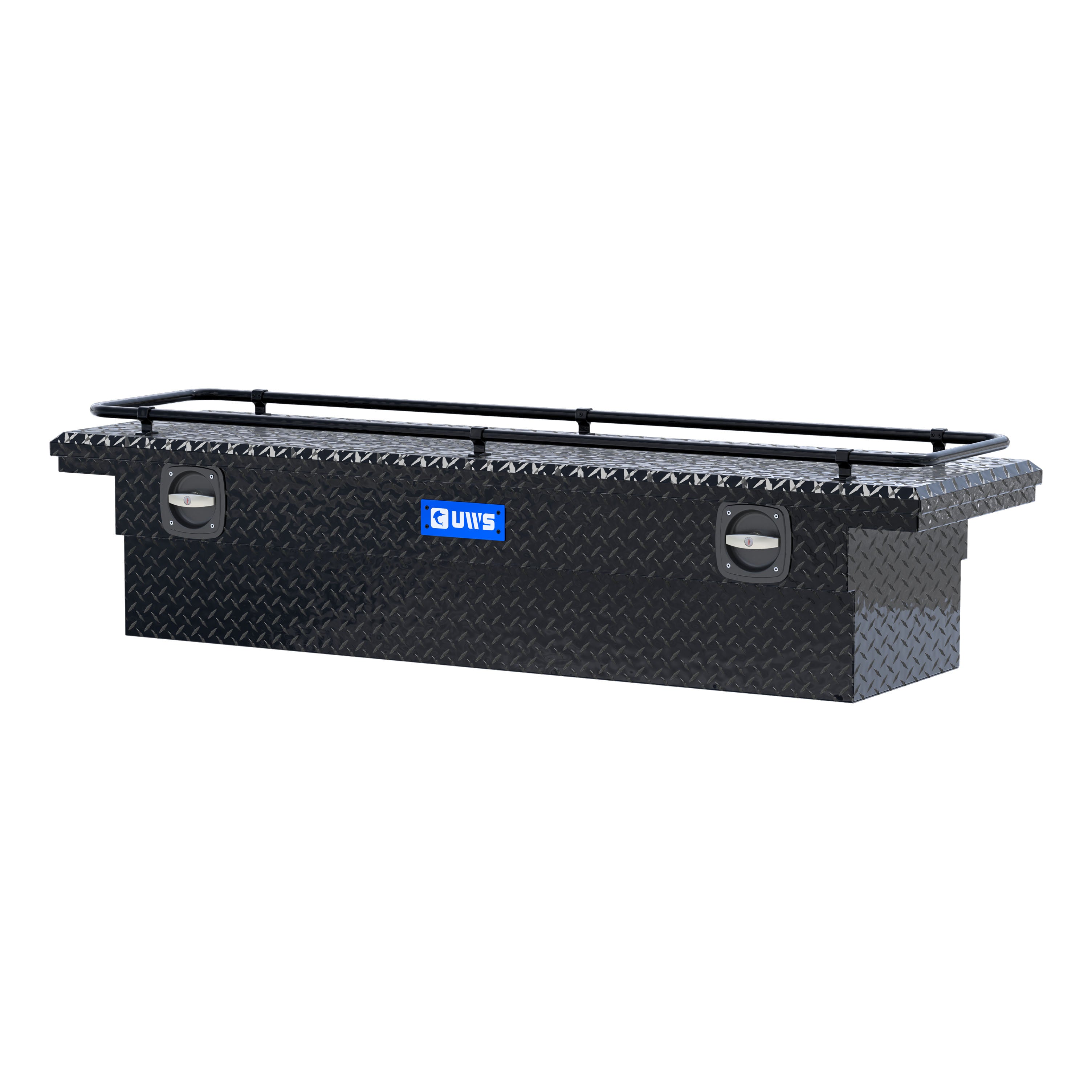 UWS SL-69-LP-BLK-R Gloss Black Aluminum 69" Secure Lock Crossover Truck Tool Box, Low Profile, Rail