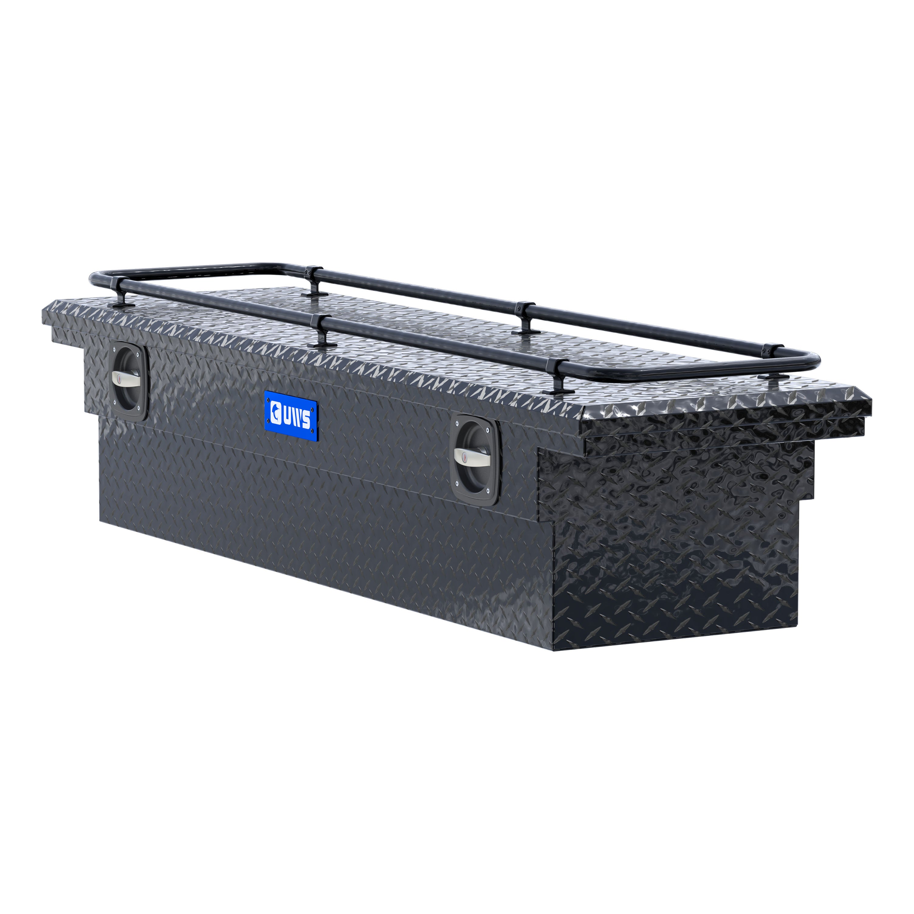 UWS SL-69-LP-BLK-R Gloss Black Aluminum 69" Secure Lock Crossover Truck Tool Box, Low Profile, Rail