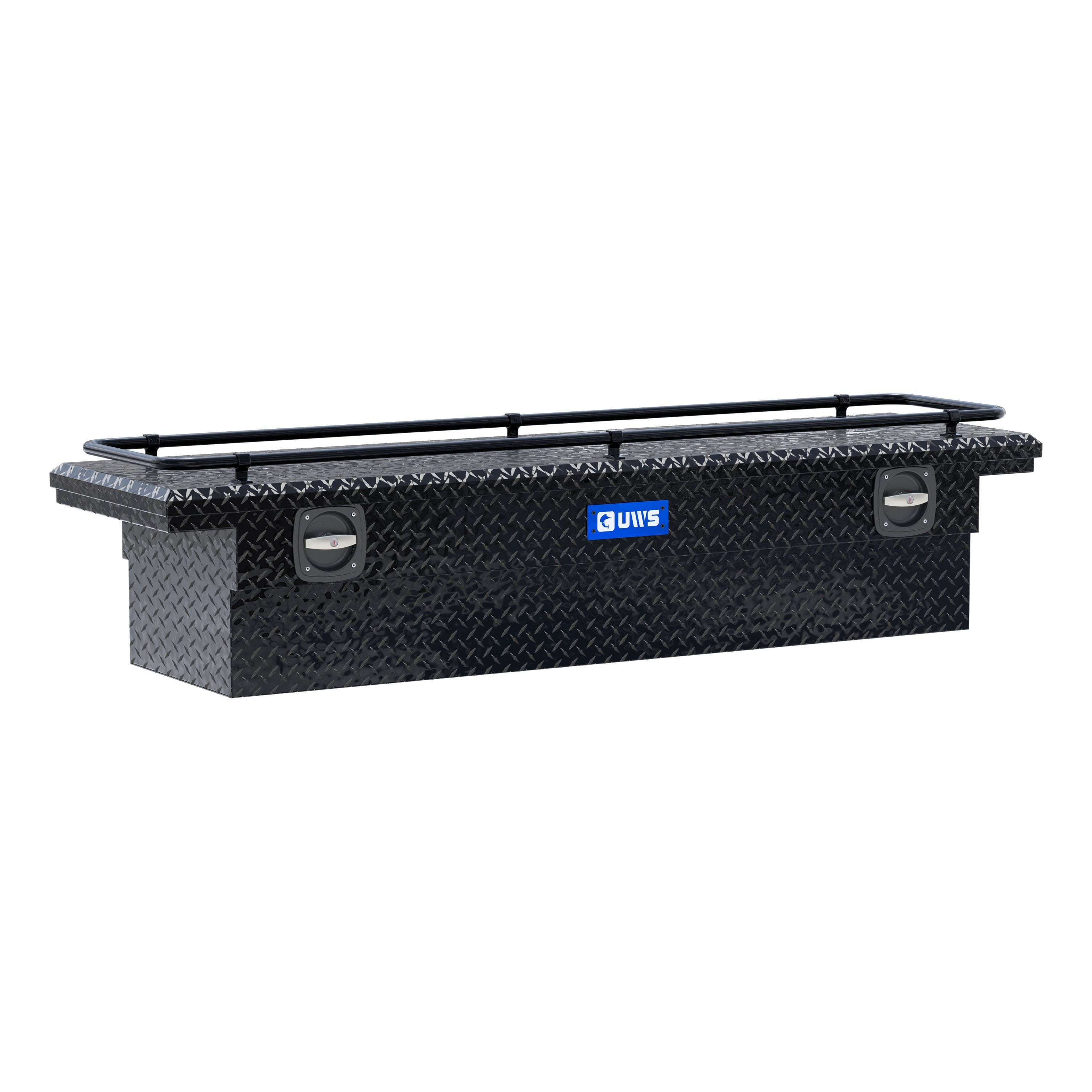 UWS SL-72-LP-BLK-R Gloss Black Aluminum 72" Secure Lock Crossover Truck Tool Box, Low Profile, Rail