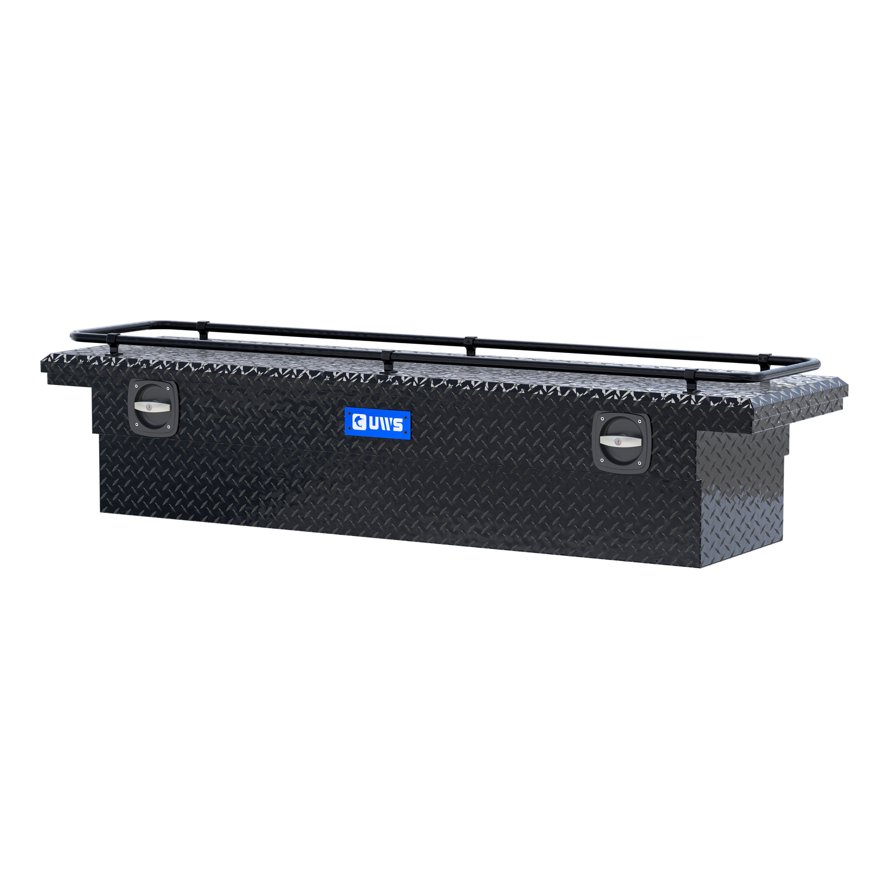 UWS SL-72-LP-BLK-R Gloss Black Aluminum 72" Secure Lock Crossover Truck Tool Box, Low Profile, Rail