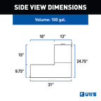 UWS ST-100HH-W White Hammerhead-Style 100-Gallon L-Shape Steel Transfer Tank
