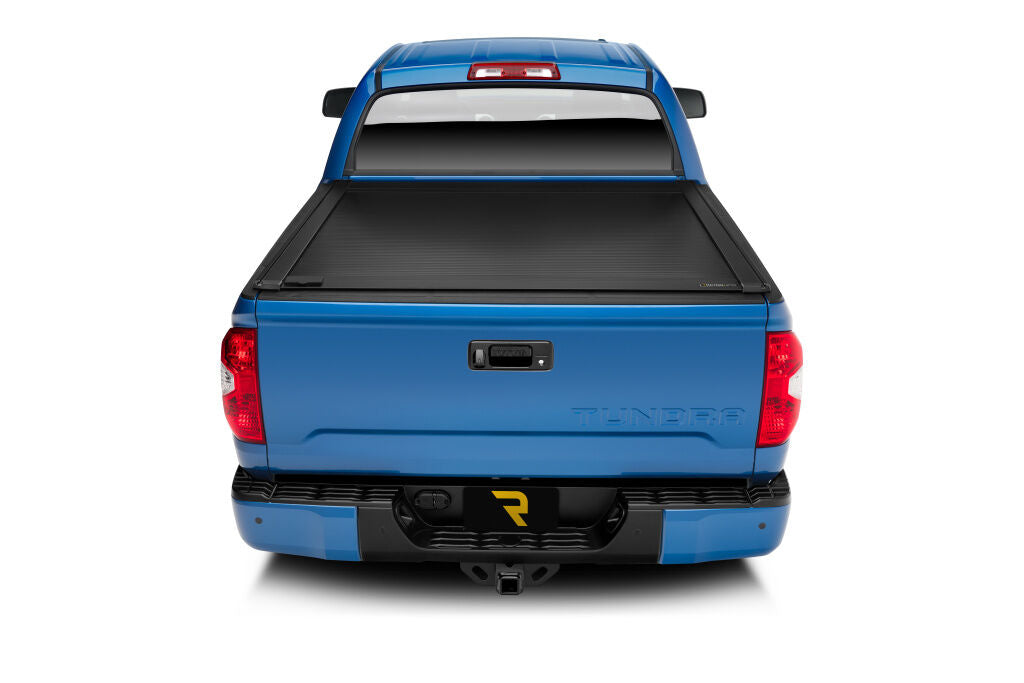 RetraxOne XR Retractable Tonneau Cover Matte One Piece Polycarbonate Construction 2022-2026 Toyota Tundra CrewMax 5' 7 inch Bed with Deck Rail System without Stake Pockets without Trail Special Edition Storage Boxes