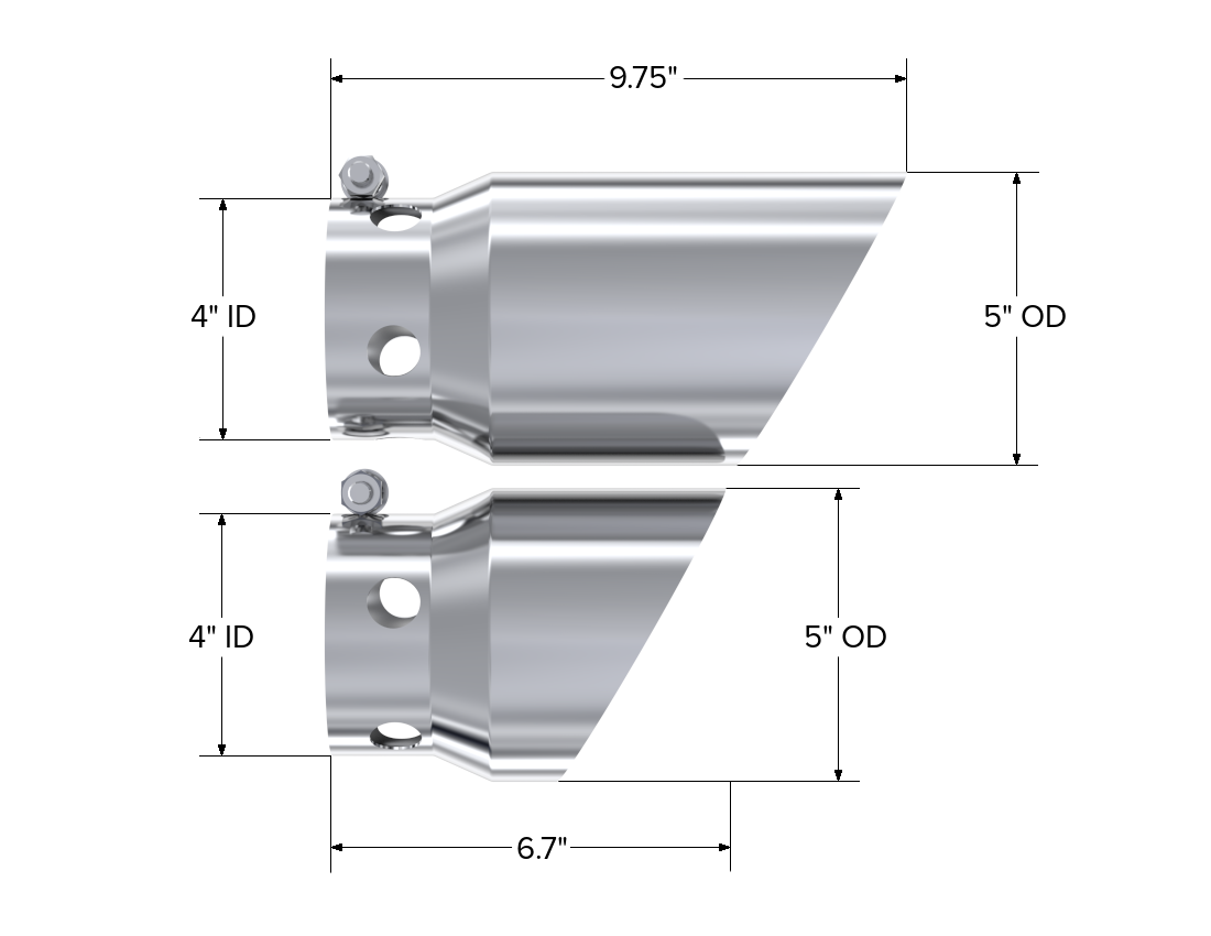 4 Inch Inlet 5 Inch Tip Cover Set-6 3/4 Inch And 9 3/4 Inch Length T304 Stainless Steel MBRP
