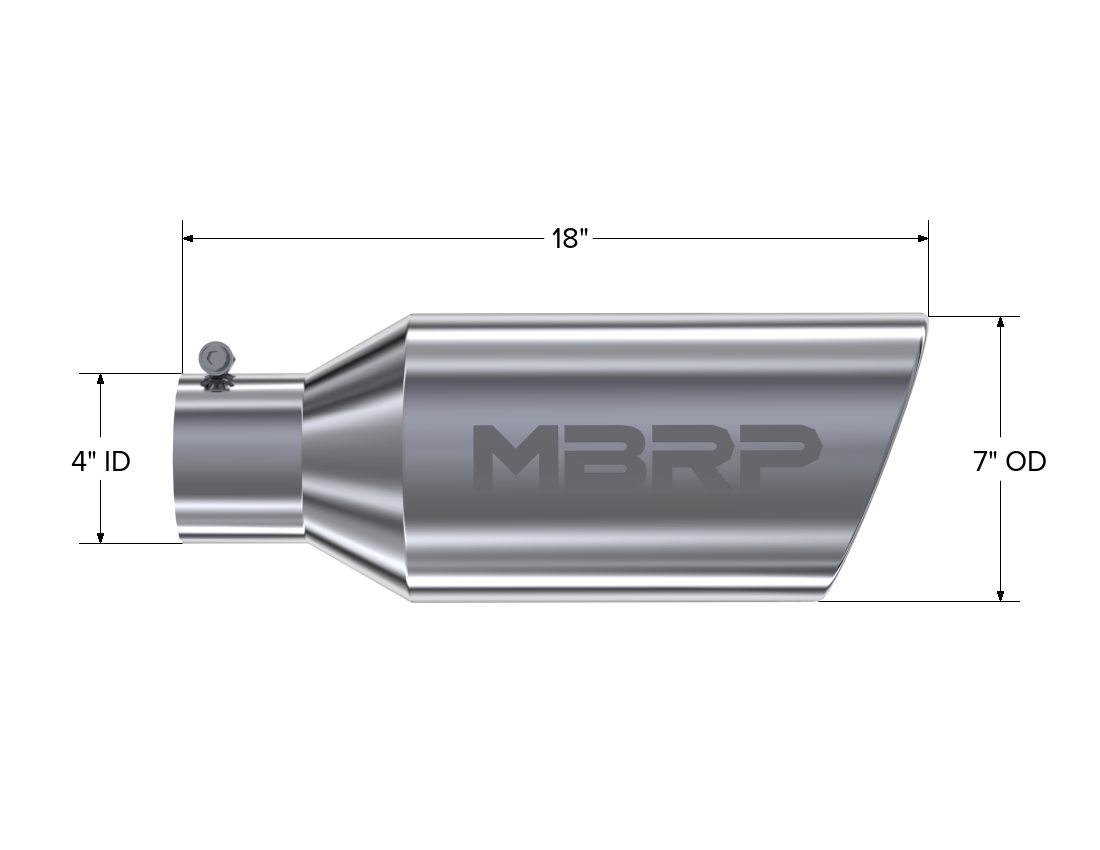 Exhaust Tail Pipe Tip 7 Inch O.D. Rolled End 4 Inch Inlet 18 Inch Length T304 Stainless Steel MBRP