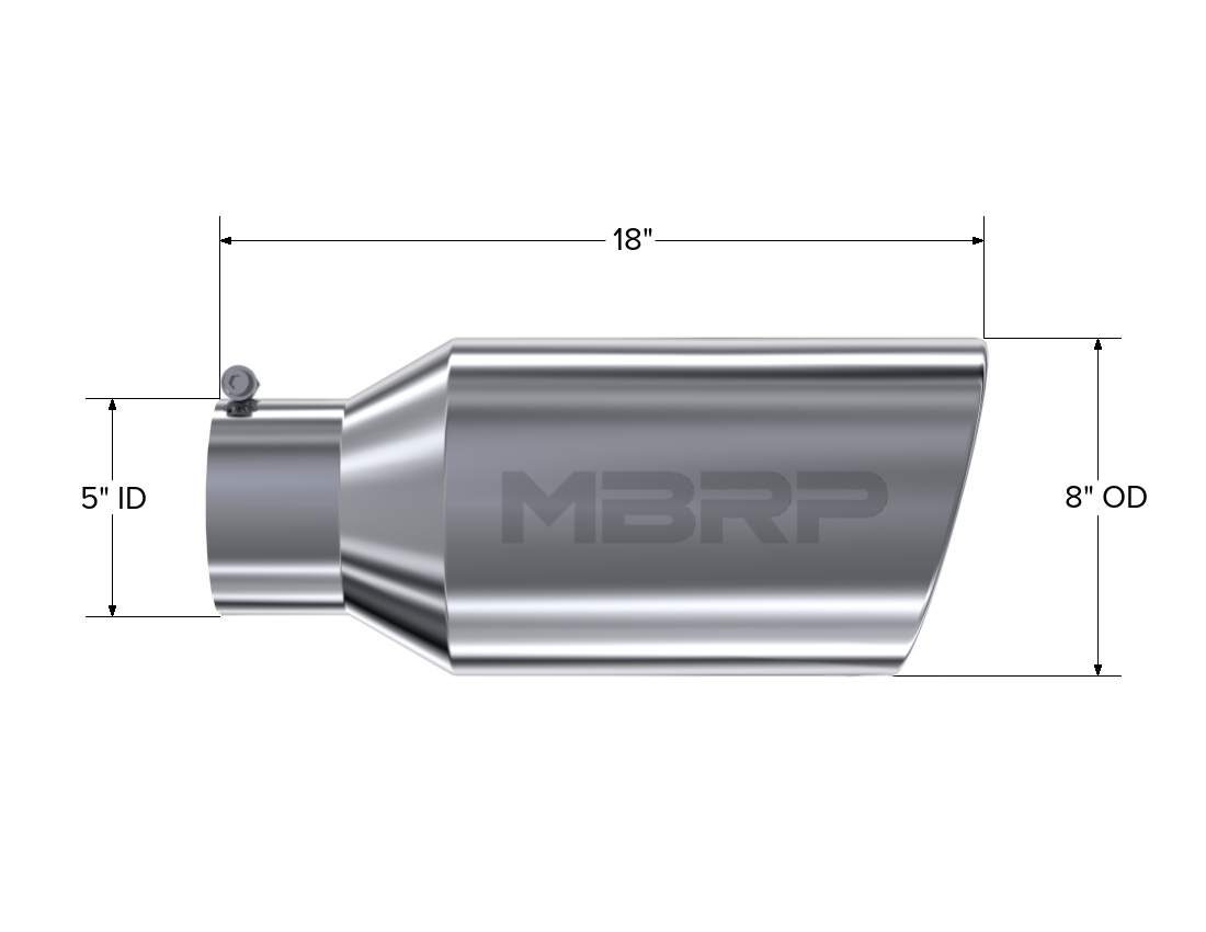 Exhaust Tip 8 Inch O.D. Rolled End 5 Inch Inlet 18 Inch Length T304 Stainless Steel MBRP