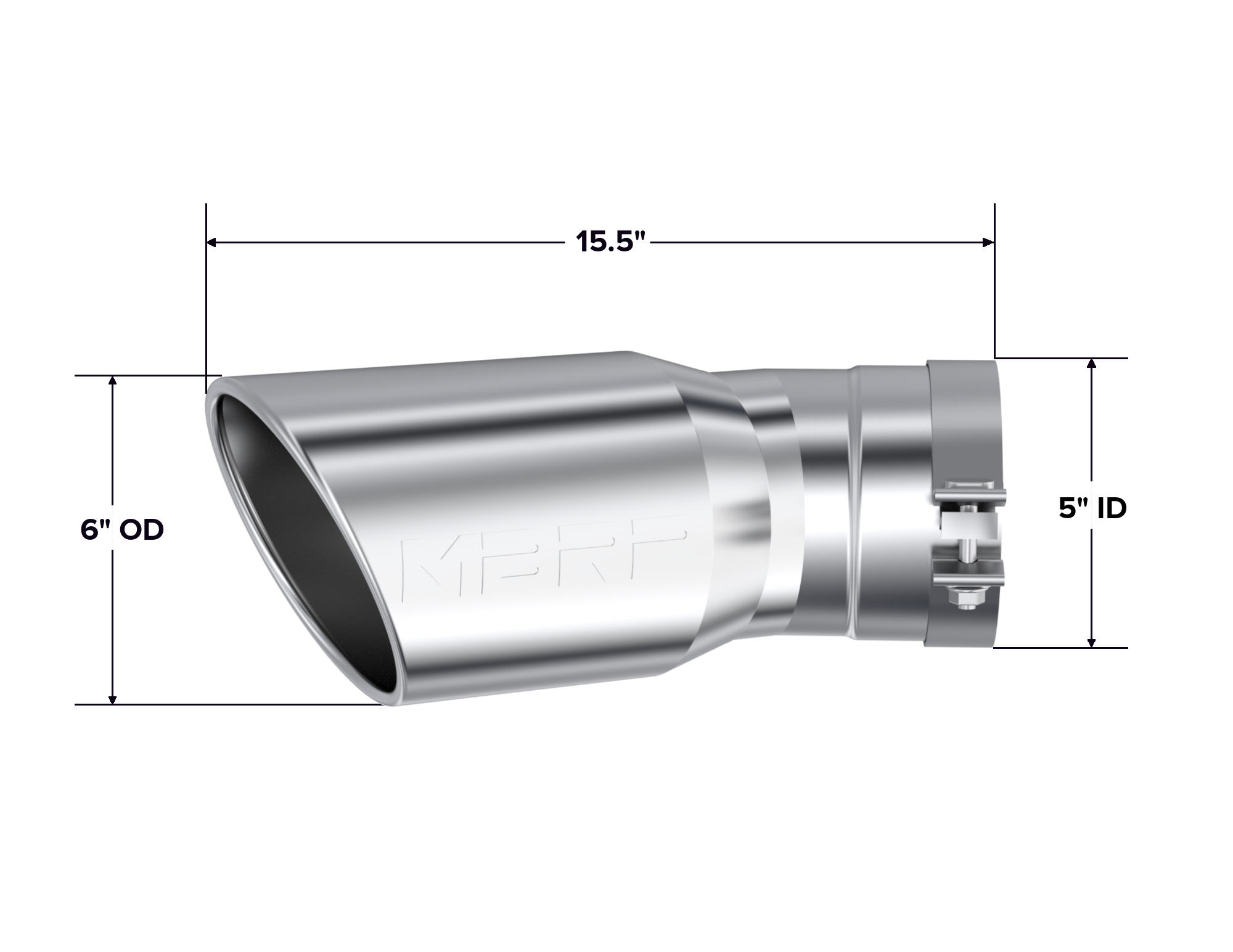 2015-UP Chevrolet/ GMC 2500/ 3500 Duramax Exhaust Tip 6 Inch O.D. Angled Rolled End 5 Inch Inlet 15 1/2 Inch Length 30 Degree Bend T304 Stainless Steel MBRP