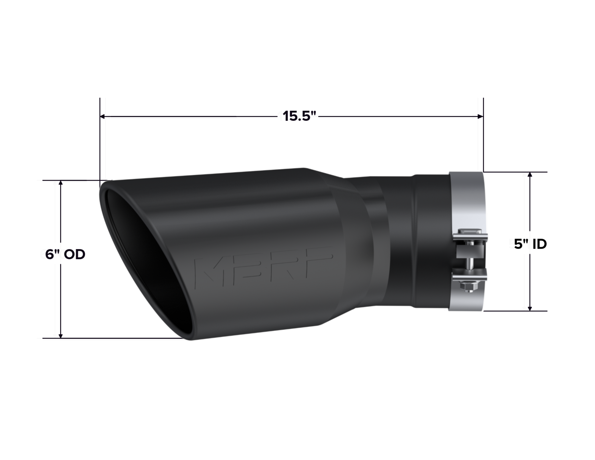 2015-Up Chevrolet/ GMC 2500/ 3500 Duramax Exhaust Tip 6 Inch O.D. Angled Rolled End 5 Inch Inlet 15 1/2 Inch Length 30 Degree Bend Black MBRP