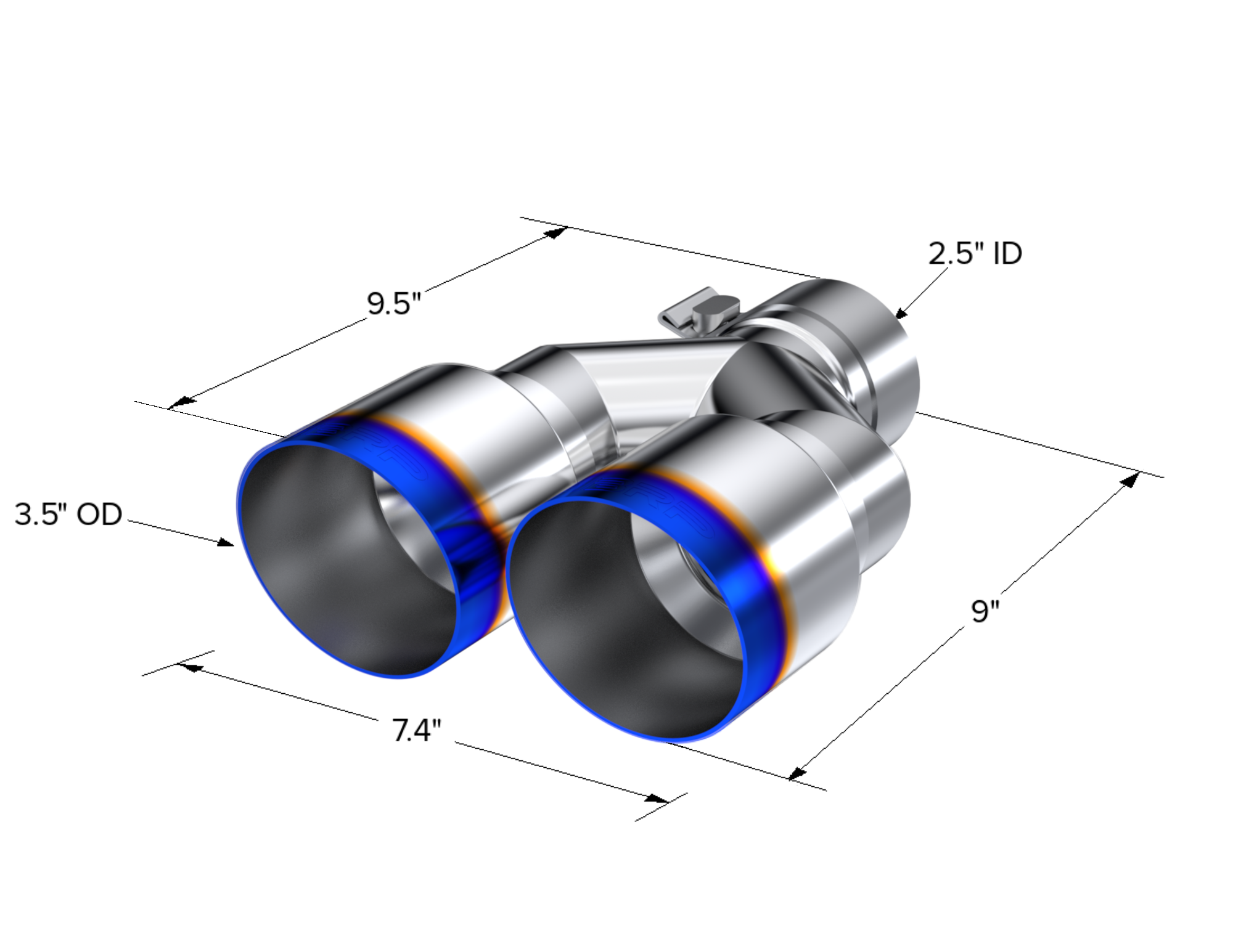 T304 Stainless Steel Burnt End Tip 2.5 Inch ID Dual 3.5 Inch OD Out 9.5 Inch Length Single Wall MBRP
