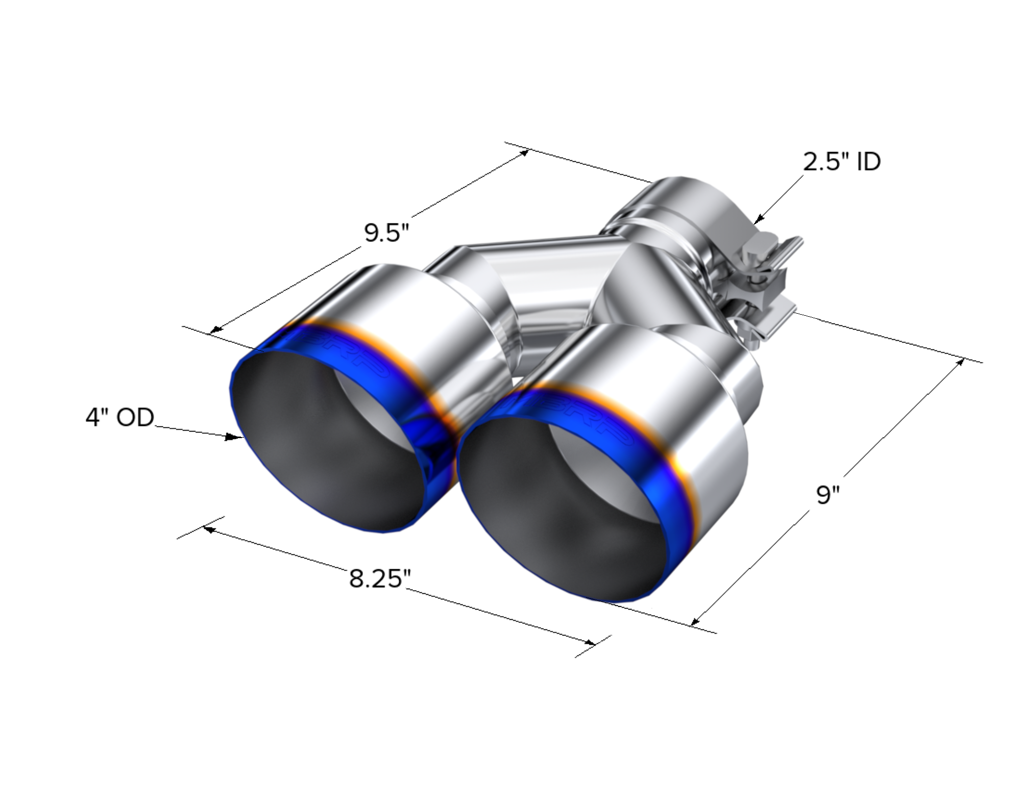 T304 Stainless Steel Burnt End Tip Pro Series 2.5 Inch ID Dual 4 Inch OD Out 9.55 Inch Length Single Wall MBRP