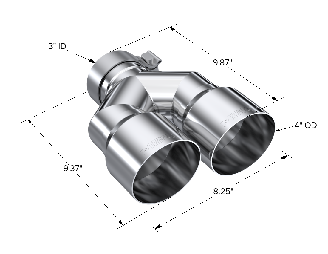 T304 Stainless Steel Tip 3.0 Inch ID 4.0 Inch OD Dual Out 9.87 Inch Length Dual Wall MBRP