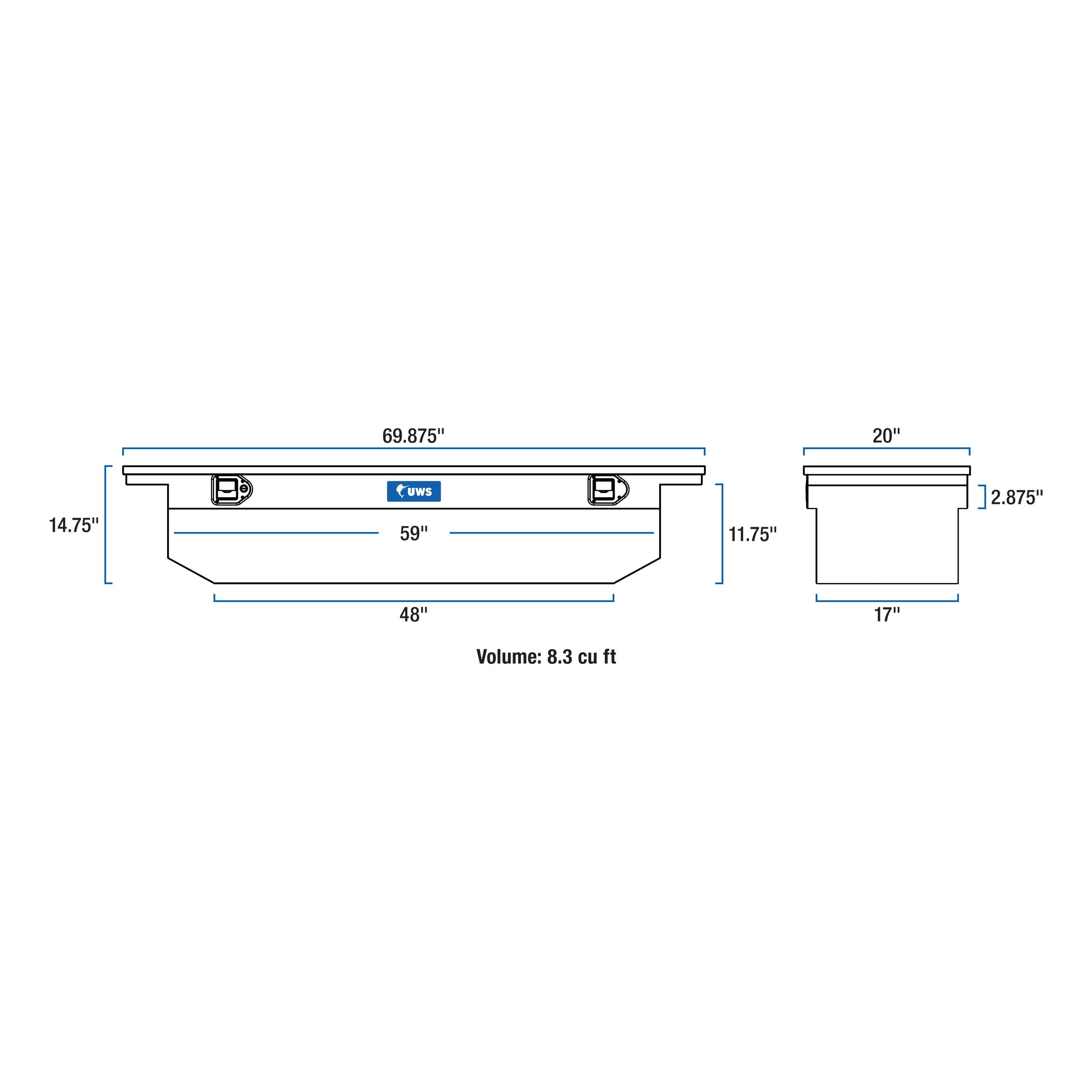 UWS TBS-69-A-LP Bright Aluminum 69" Angled Truck Tool Box with Low Profile (LTL Shipping Only)