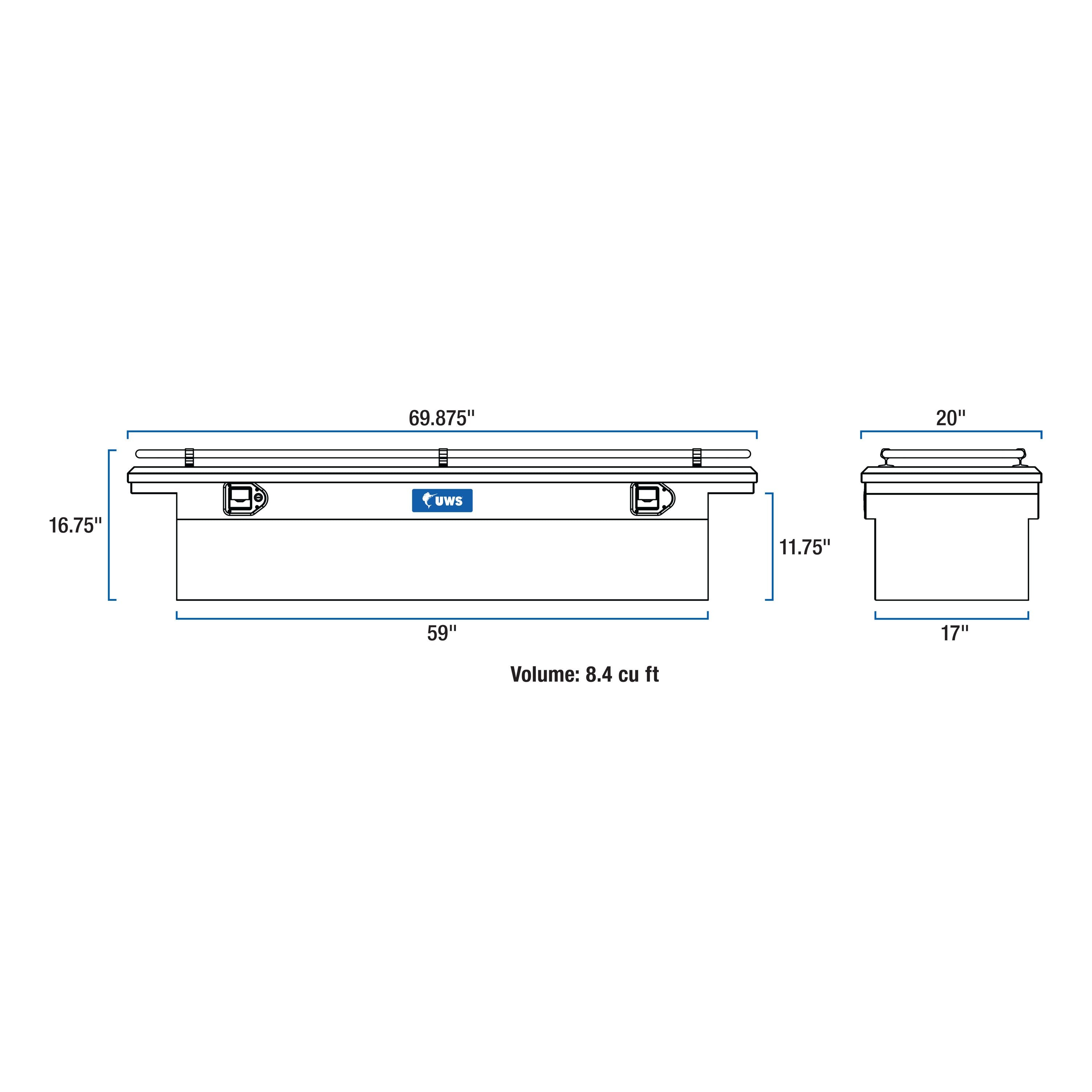 UWS TBS-69-LP-R Bright Aluminum 69" Crossover Truck Tool Box with Low Profile & Rail