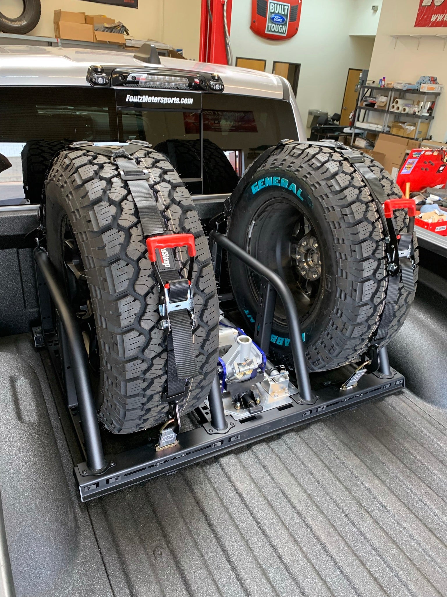 Foutz Motorsports Dual Tire Carrier Quick Release Modular Bed Organizer