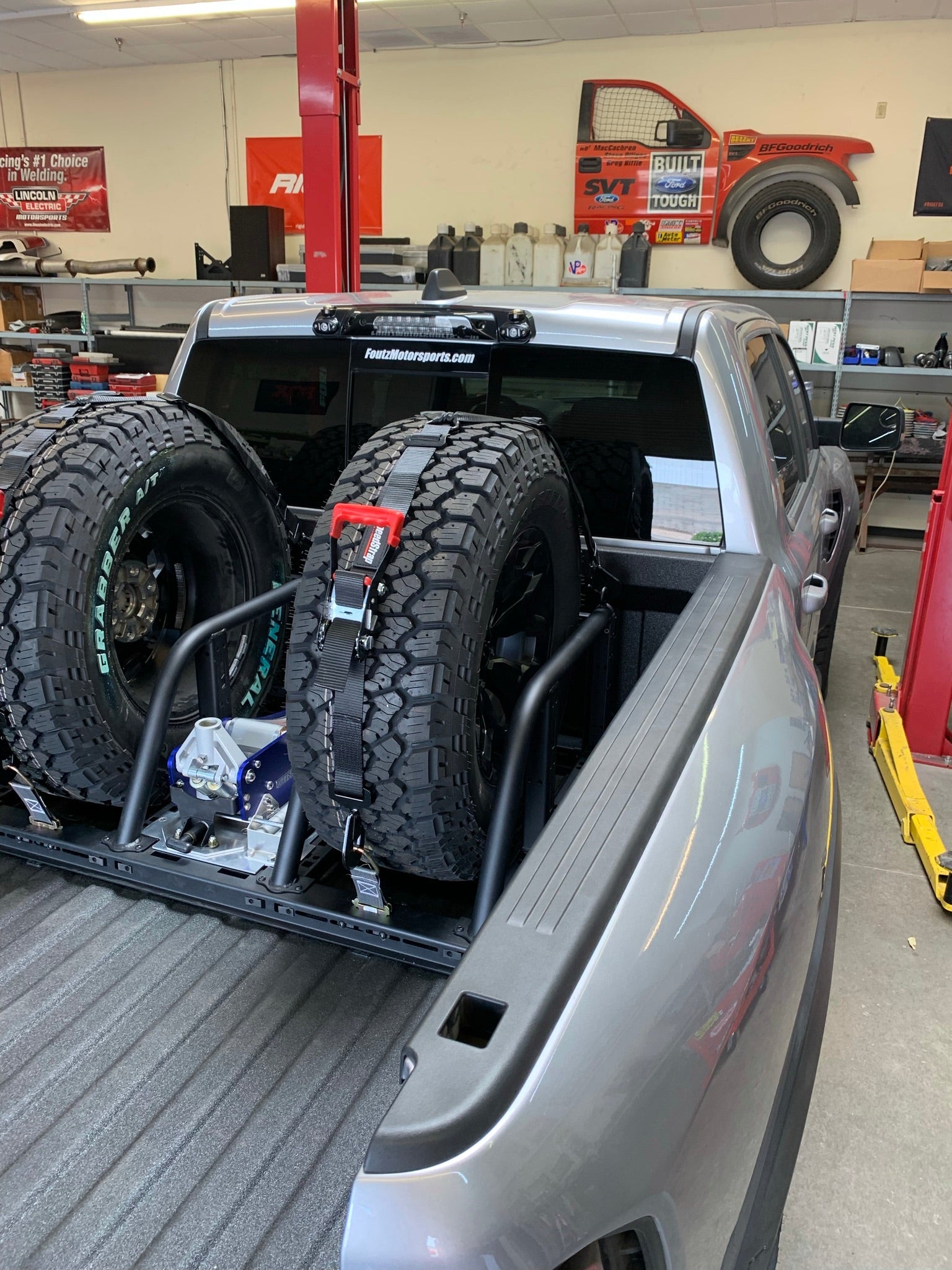 Foutz Motorsports Dual Tire Carrier Quick Release Modular Bed Organizer