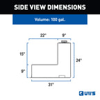 UWS TT-100-L-T-P-B Gloss Black 100-Gallon L-Shape Aluminum Transfer Tank