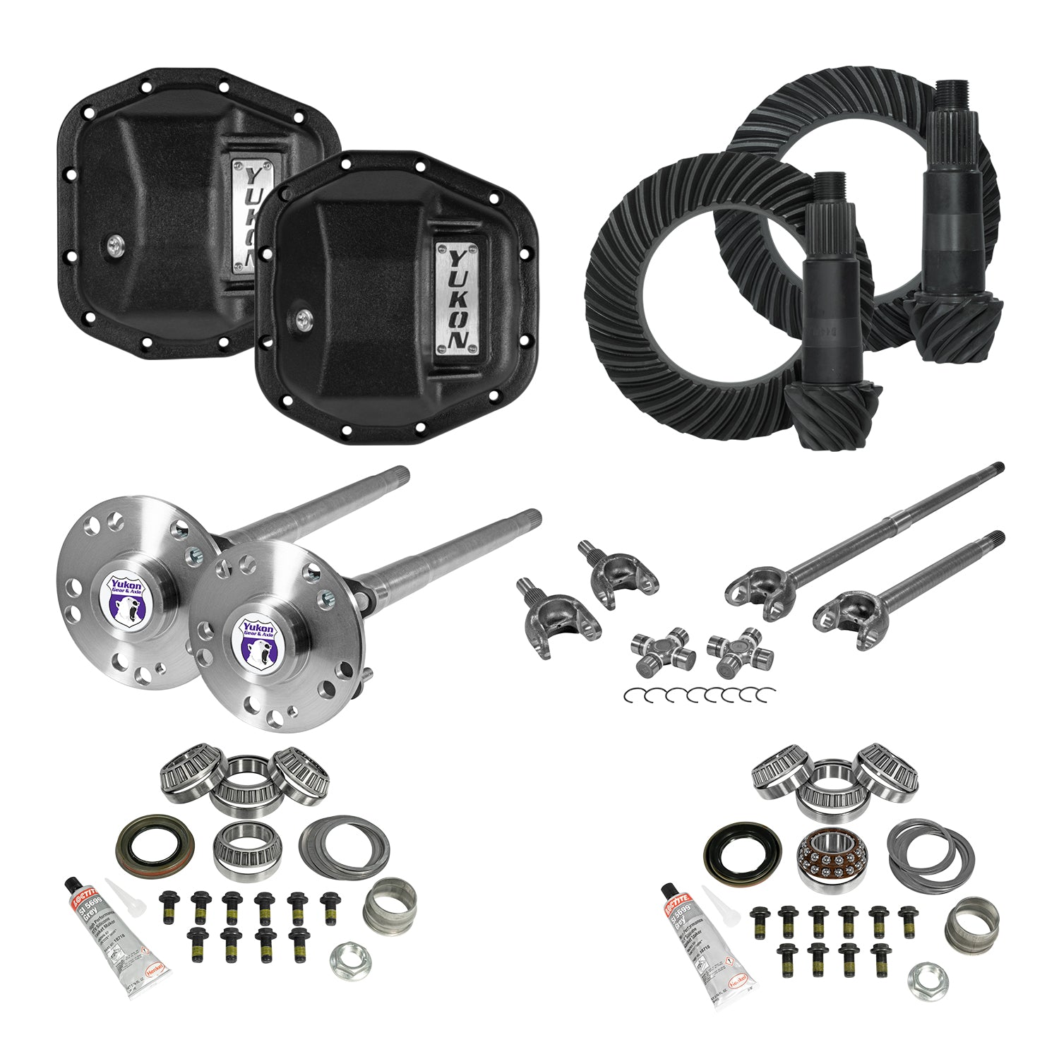 Stage 4 Jeep Jl/Jt Re-Gear Kit W/Covers Fr & Rr Axles Dana 44 4.11 Ratio JL & Jt Rubicon M220 Rear/ M210 Front Stage 4 Gear Kit Package 4.11 F&R Cover & 4340 F&R Axle Kits Yukon Gear