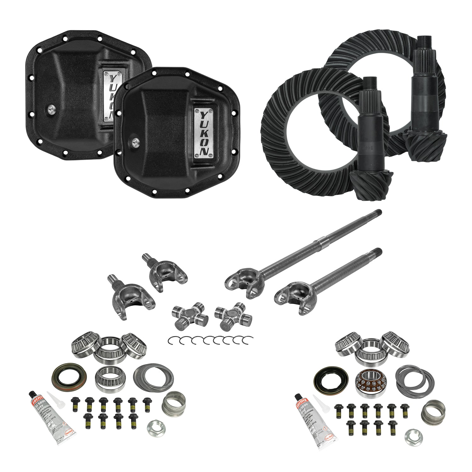 Stage 3 Jeep Jl/Jt Re-Gear Kit W/Covers Front Axles Dana 44 5.13 Ratio JL & Jt Rubicon M220 Rear/ M210 Front Stage 3 Gear Kit Package 5.13 F&R Cover & 4340 Front Axles Yukon Gear