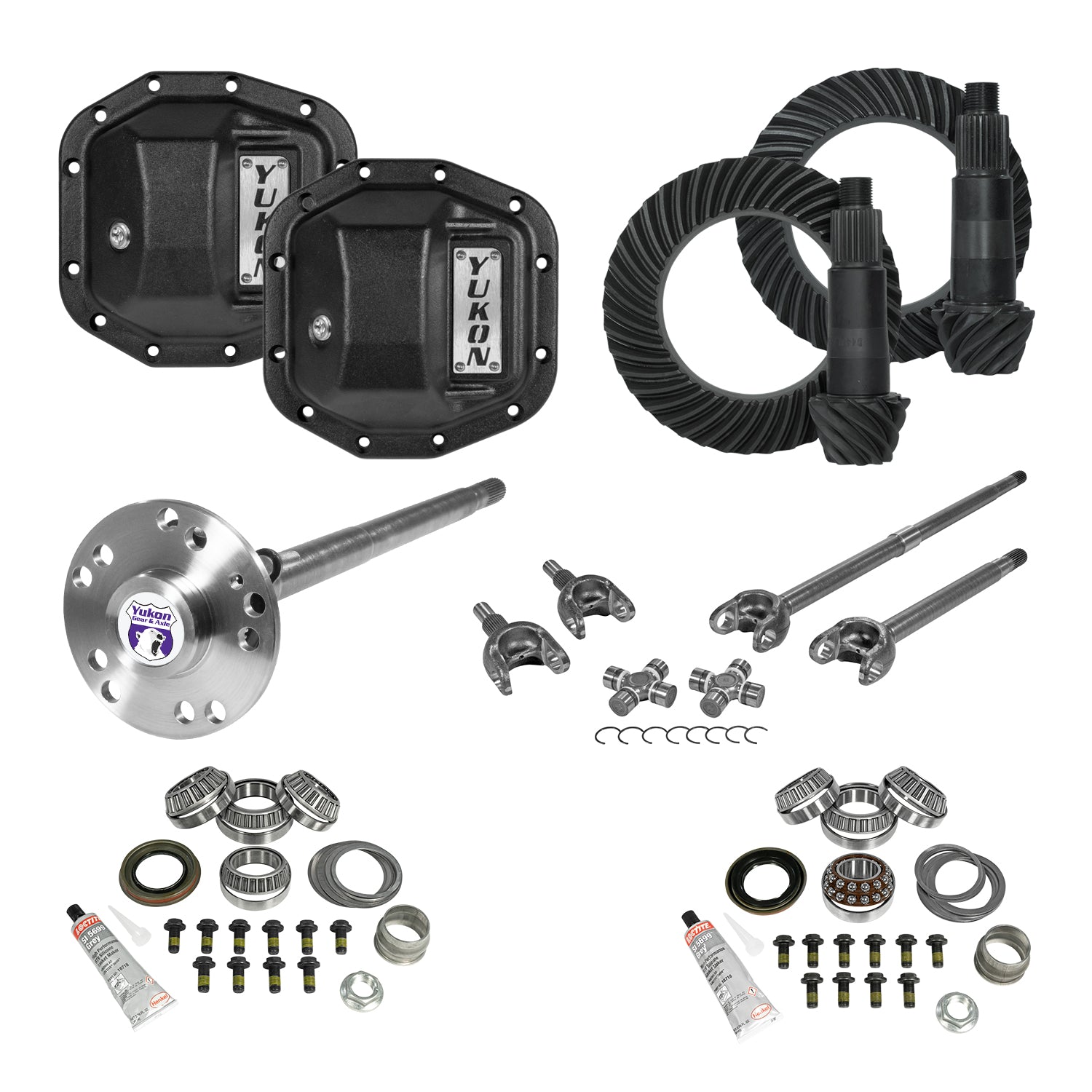 Stage 4 Jeep JL Re-Gear Kit W/Covers Fr/Rr Axles Dana 30/35 5.13 Ratio JL Non-Rubicon M200 Rear/ M186 Front Stage 4 Gear Kit Package 5.13 F&R Cover & 4340 F&R Axle Kits Yukon Gear