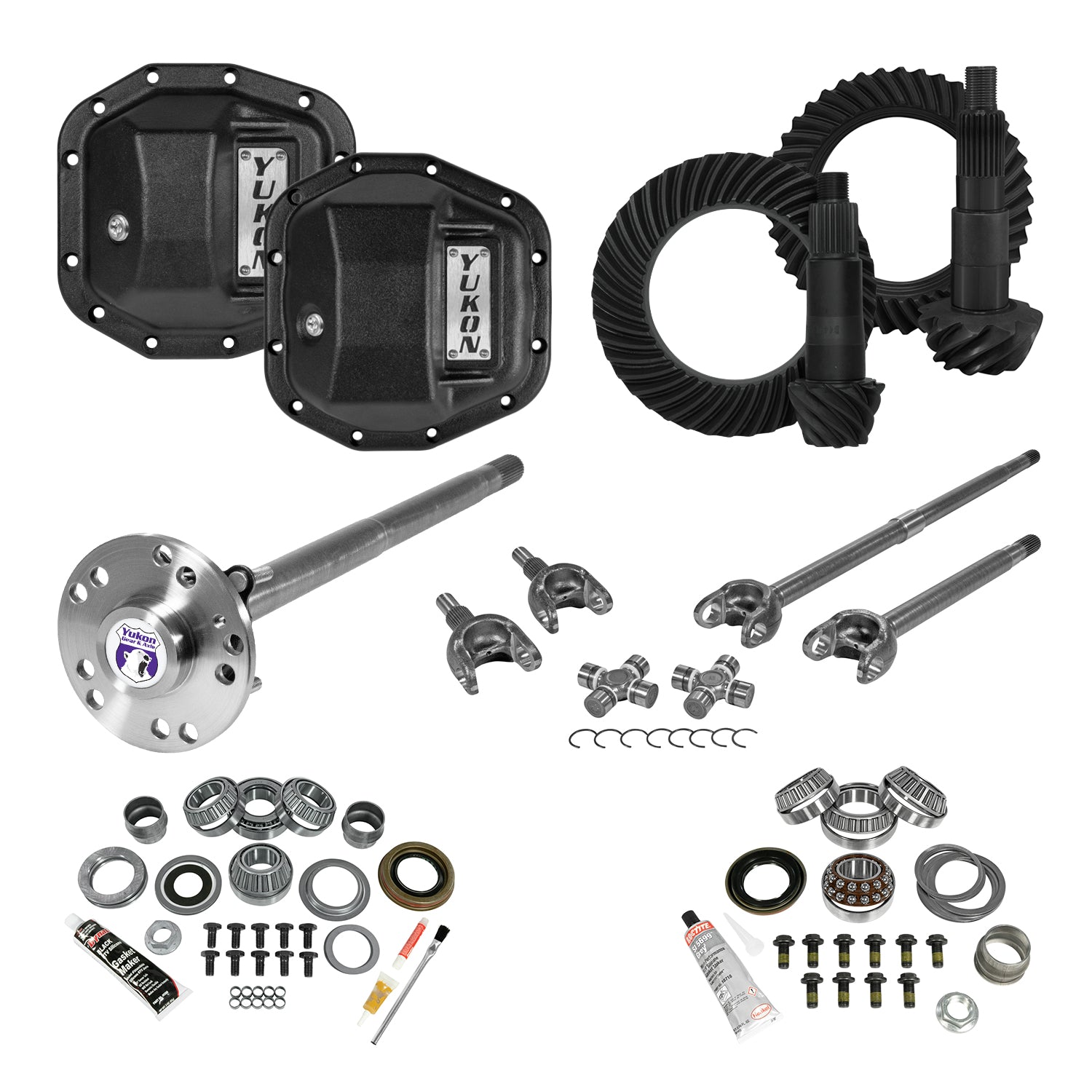 Stage 4 Jeep JL Re-Gear Kit W/Covers Fr/Rr Axles Dana 30/44 3.73 Ratio JL Non-Rubicon M220 Rear/ M186 Front Stage 4 Gear Kit Package 3.73 F&R Cover & 4340 F&R Axle Kits Yukon Gear