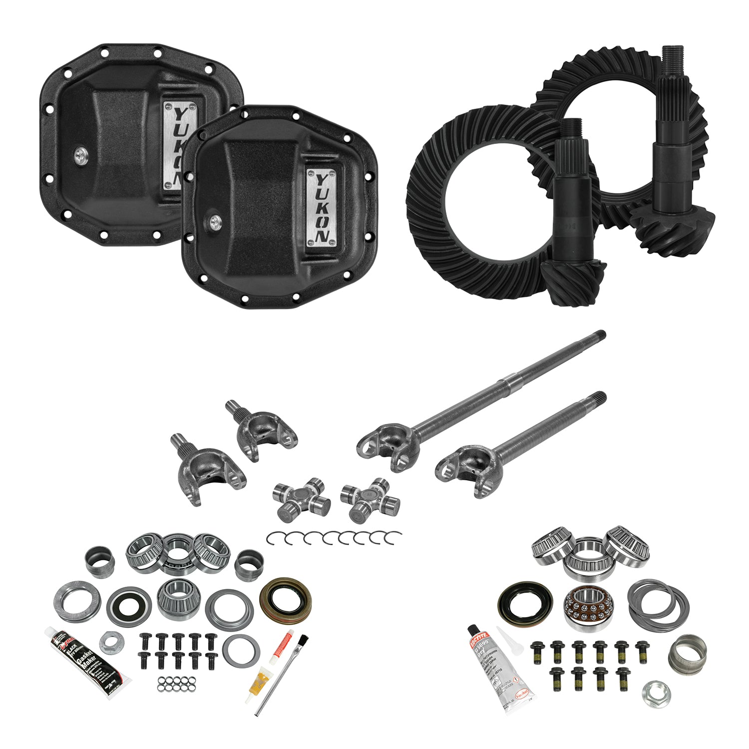Stage 3 Jeep JL Re-Gear Kit W/Covers Front Axles Dana 30/44 4.11 Ratio JL Non-Rubicon M220 Rear/ M186 Front Stage 3 Gear Kit Package 4.11 F&R Cover & 4340 Front Axles Yukon Gear