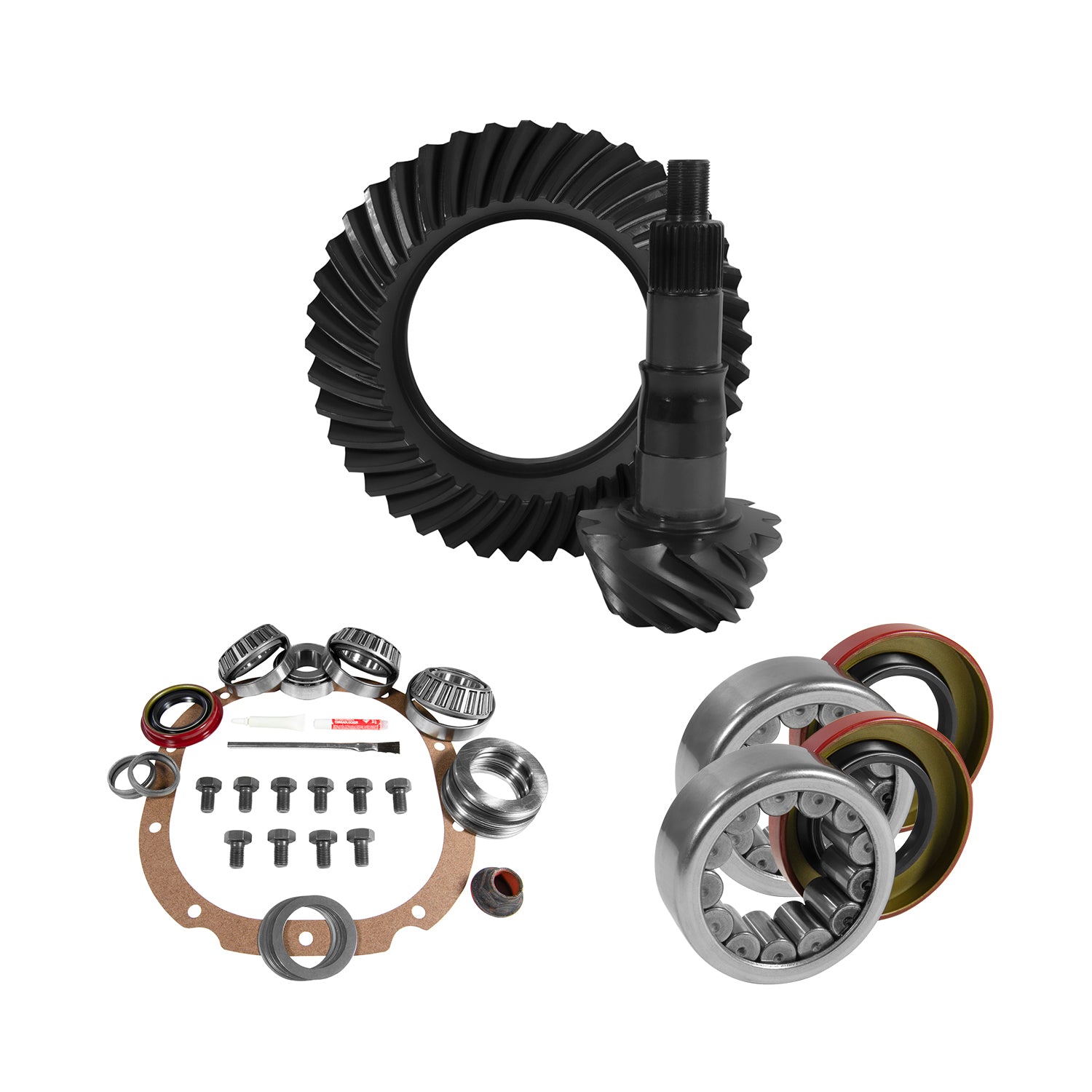 8.8 Inch Ford 3.73 Rear Ring & Pinion Install Kit 2.99 Inch OD Axle Bearings & Seals 8.8 Inch Ford 3.73 Rear R&P Gear/ Install Kit Package W/ Ak 1561 (2.985 Inch Od) '09-'14 F150 Yukon Gear