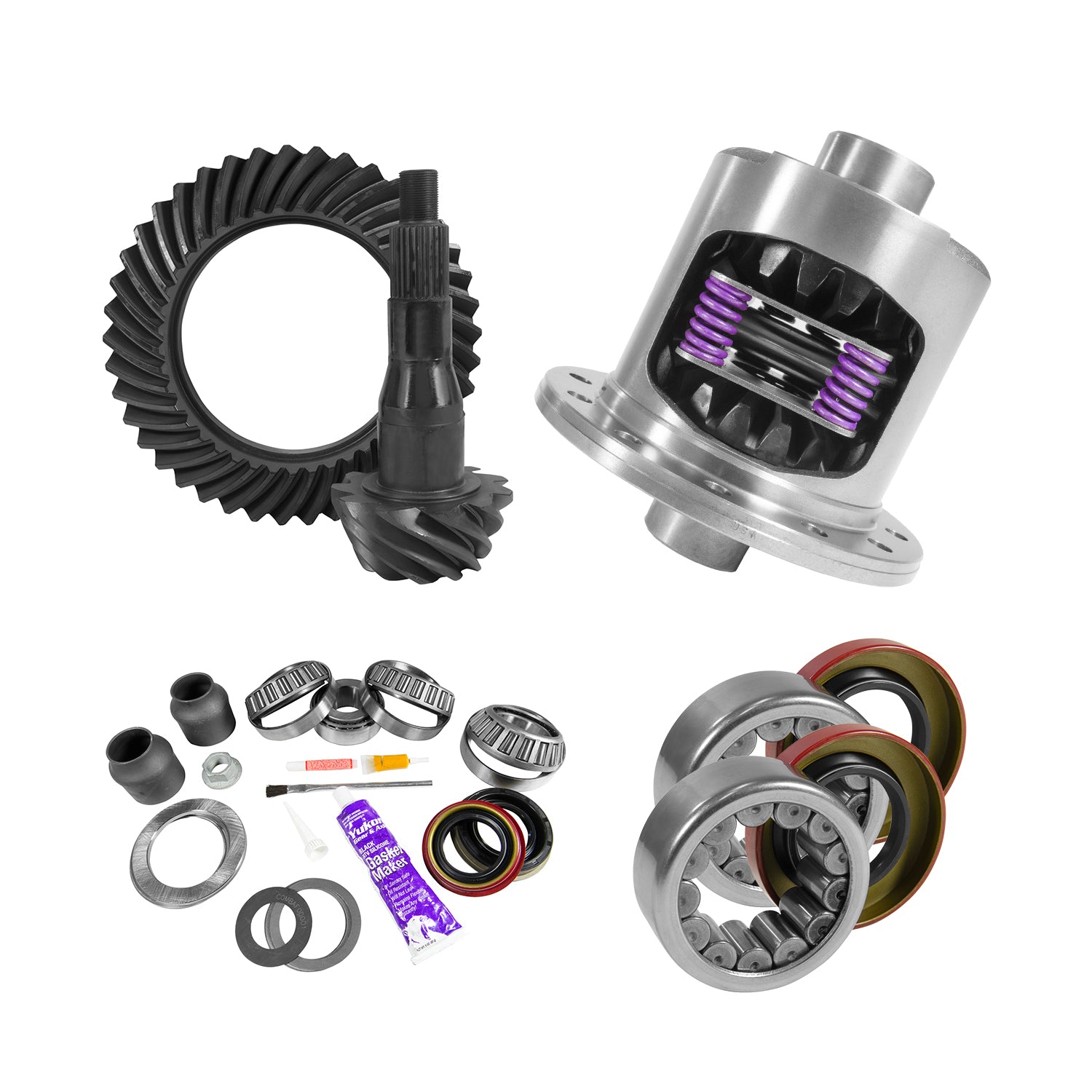 9.75 Inch Ford 4.11 Rear Ring & Pinion Install Kit 34 Spline Posi 2.99 Inch Axle Bearing 9.75 Inch Ford 4.11 Rear R&P Gear/ Install Kit Package W/ T/L Posi & Ak 1561 (2.985 Inch Od) '00-'10 Trucks Yukon Gear