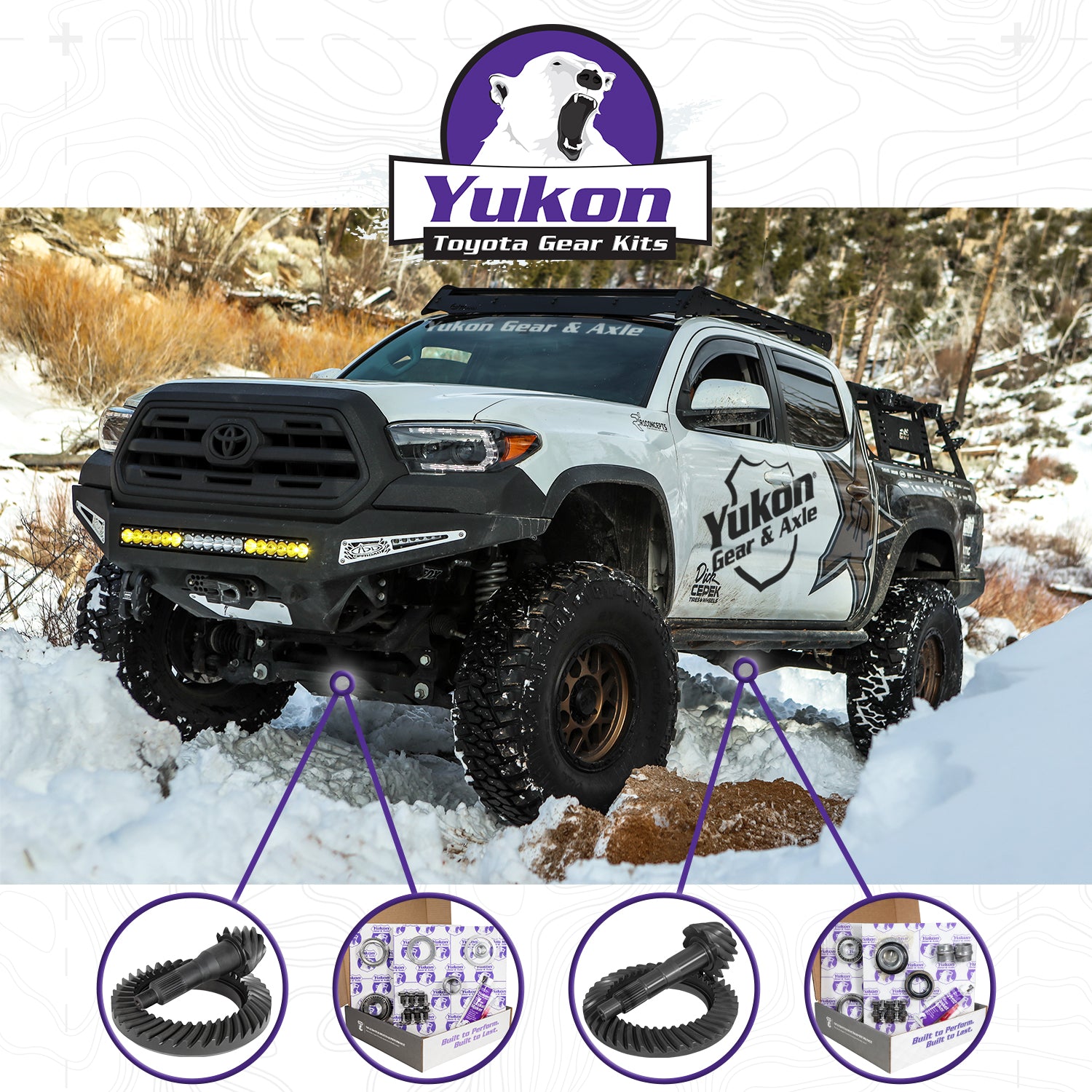 Ring & Pinion Gear Kit Package Front & Rear With Install Kits - Toyota 8 Inch /8IFS Toyota Tacoma 2016 & Up (8 Inch /8IFS) 4.30 Ratio Gear Package Yukon Gear