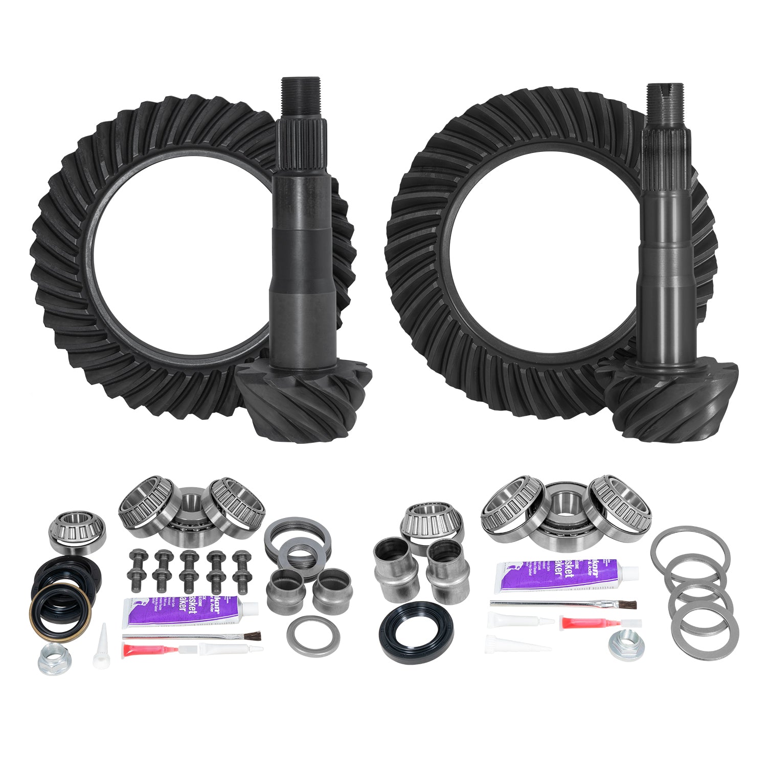 Ring & Pinion Gear Kit Package Front & Rear With Install Kits - Toyota 8.4/8 Inch IFS Toyota 05-15 Tacoma (8.4/8 Inch ifs) 4.88 Ratio Gear Package (Fits 3.73 & Down Front Case) Yukon Gear