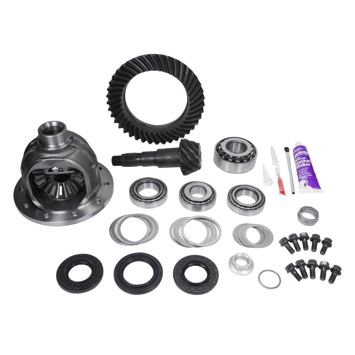 Ring And Pinion Gear Set For Chrylser Zf 215mm Front Diff 4.11 Ratio 215MM Zf Rev Chy 4.11 R&P Kit 2012 & Up RAM 1500 W/ Loaded Carrier & Install Kit Yukon Gear