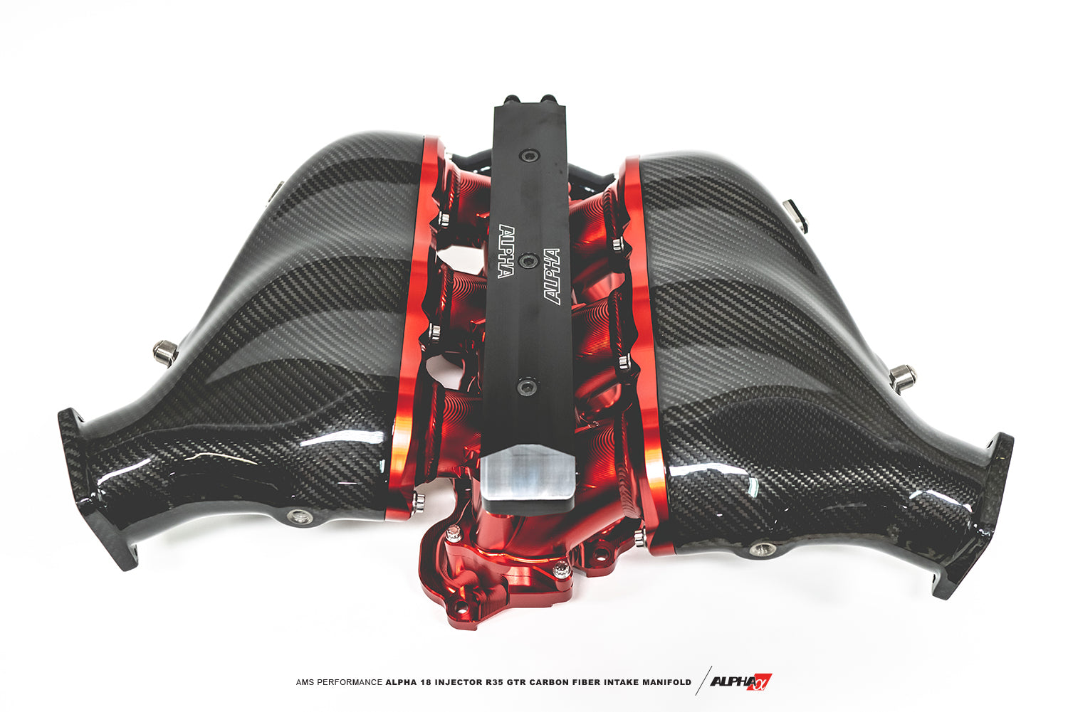 AMS Performance Alpha R35 Carbon Fiber Intake Manifold - Standard Fuel Rail (6 Injectors), Clear