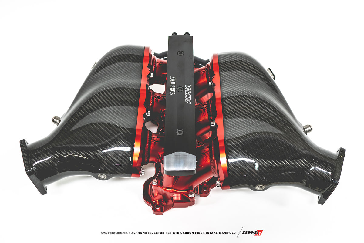 AMS Performance Alpha R35 Carbon Fiber Intake Manifold - Standard Fuel Rail (6 Injectors), Clear