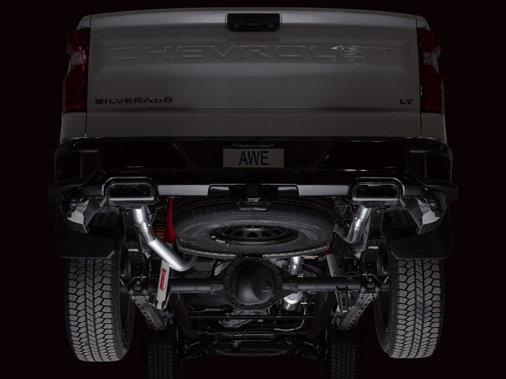AWE 0FG Catback Split Rear Exit Exhaust for 4th Gen Silverado/Sierra 1500 5.3L (With Bumper Cutouts) - OE Tips - Apollo Off-Road